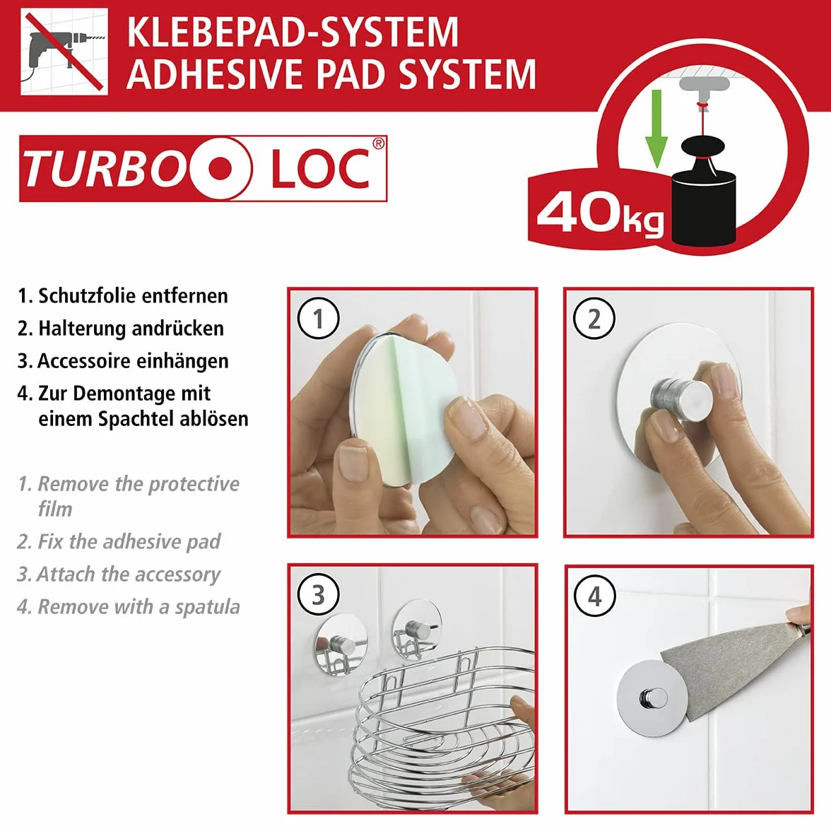 WENKO Turbo-Loc uchwyt na papier toaletowy bez wiercenia, 9 x 14 x 6 cm, srebrny błyszczący