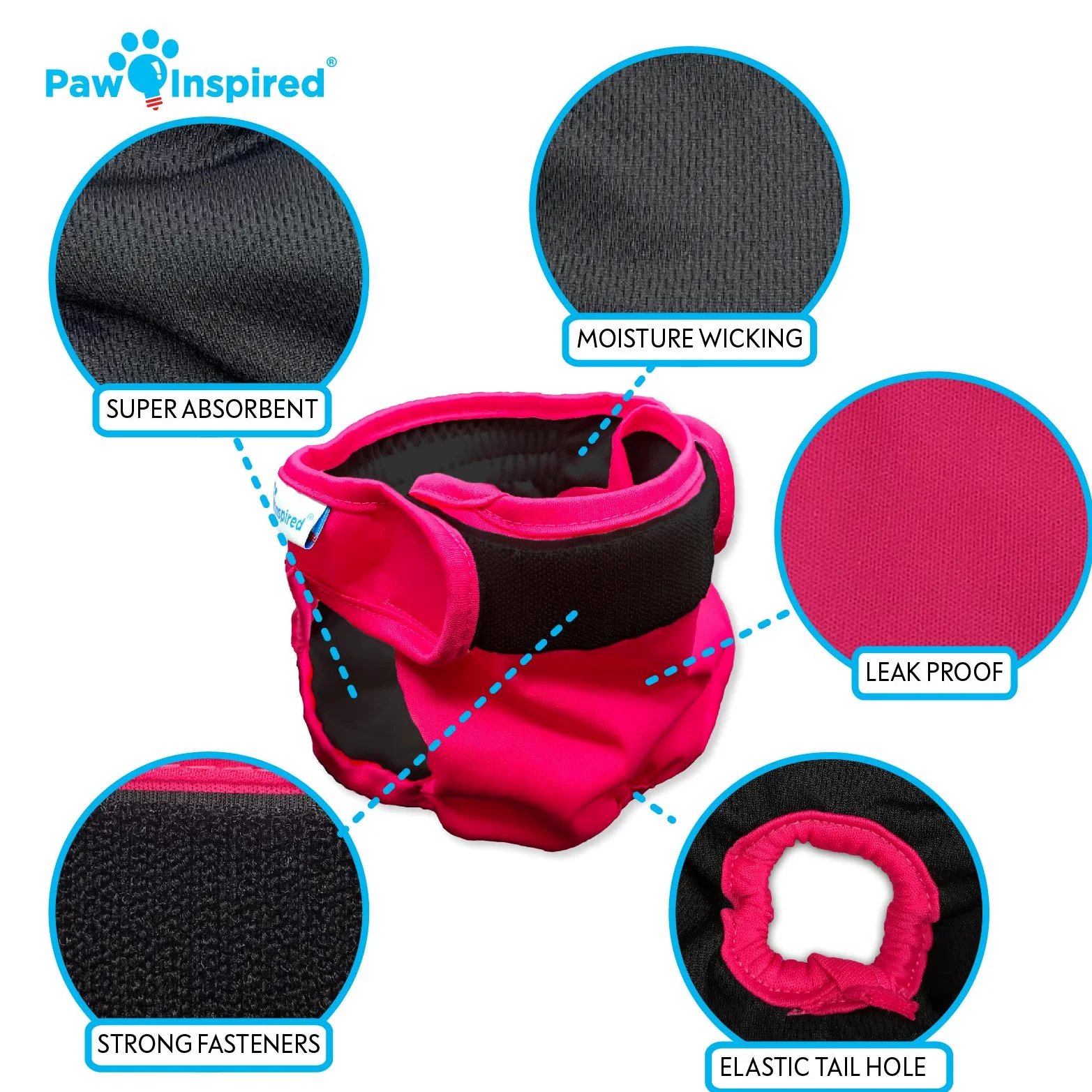 Paw Inspired Pieluchy dla psów nadające się do prania, pieluchy dla psów wielokrotnego użytku, nadające się do prania, pieluchy dla psów w cieple lub pieluchy dla psów z nietrzymaniem moczu (duże (2 ct), różne (czarna podszewka)