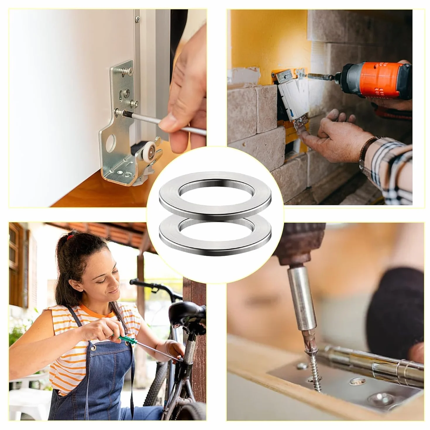 30 sztuk zestaw pierścieni zaciskowych ze stali nierdzewnej, pierścienie zaciskowe do drzwi pokojowych, podkładki pod zawiasy drzwiowe 10 * 16 * 1mm, pierścienie montażowe do zawiasów drzwi ze stali