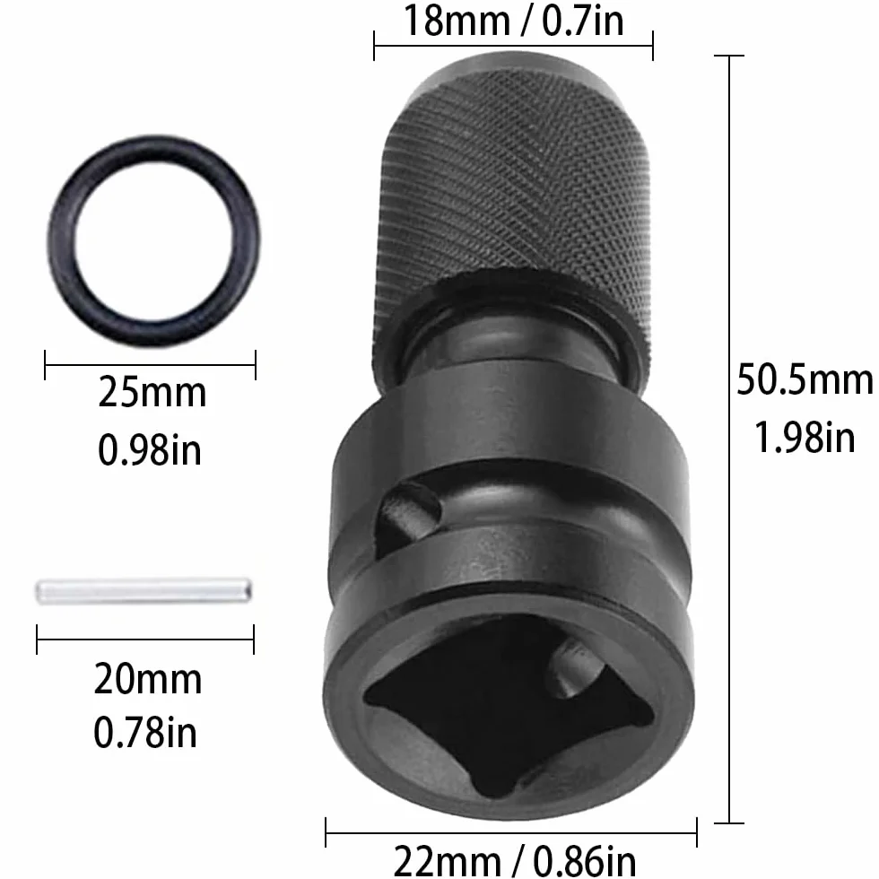 Zestaw 2 adapterów: 1/2" kwadrat na 1/4" sześciokąt do kluczy udarowych z grzechotką oraz adapter do uchwytu bitów wkrętakowych, dla większej elastyczności pracy.