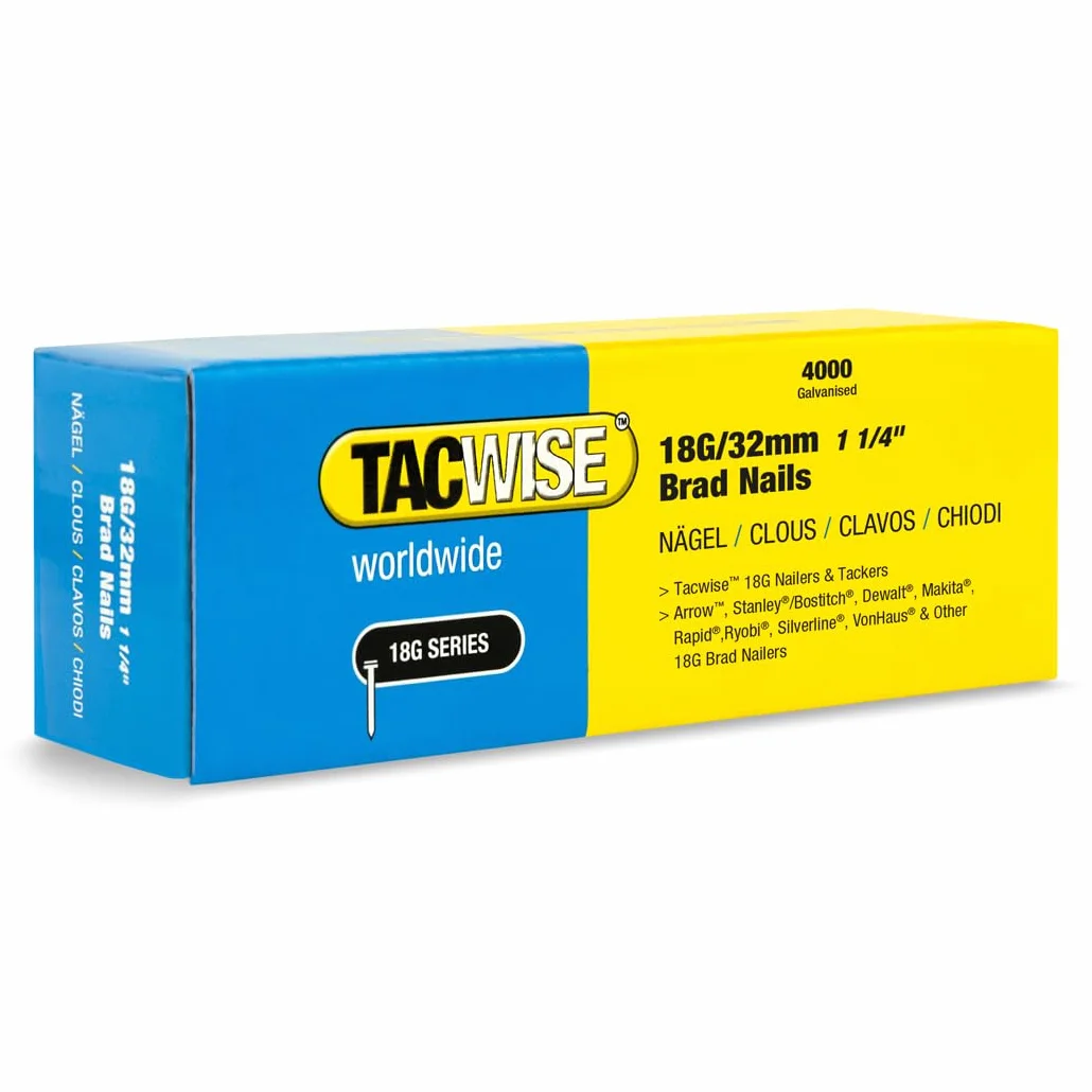 TACWISE 1712 Typ 18G / 32 mm ocynkowane gwoździe Brad, srebrny, 4000 sztuk