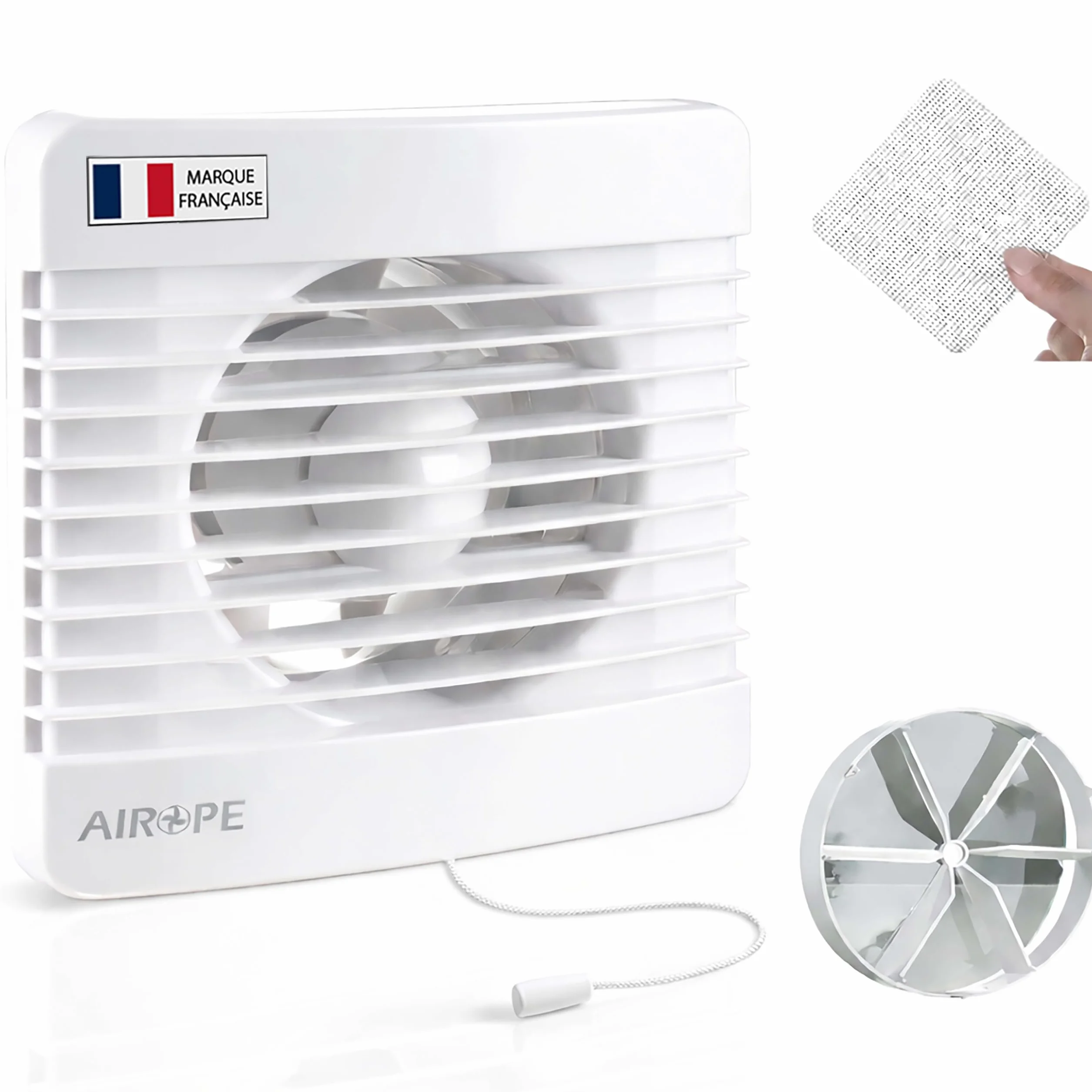 Wentylator wyciągowy powietrza VMC 100 mm z przełącznikiem suwakowym, zaworem zwrotnym + moskitiera, 7 W, 26 dB, do łazienki, kuchni, WC, cichy, 5 lat