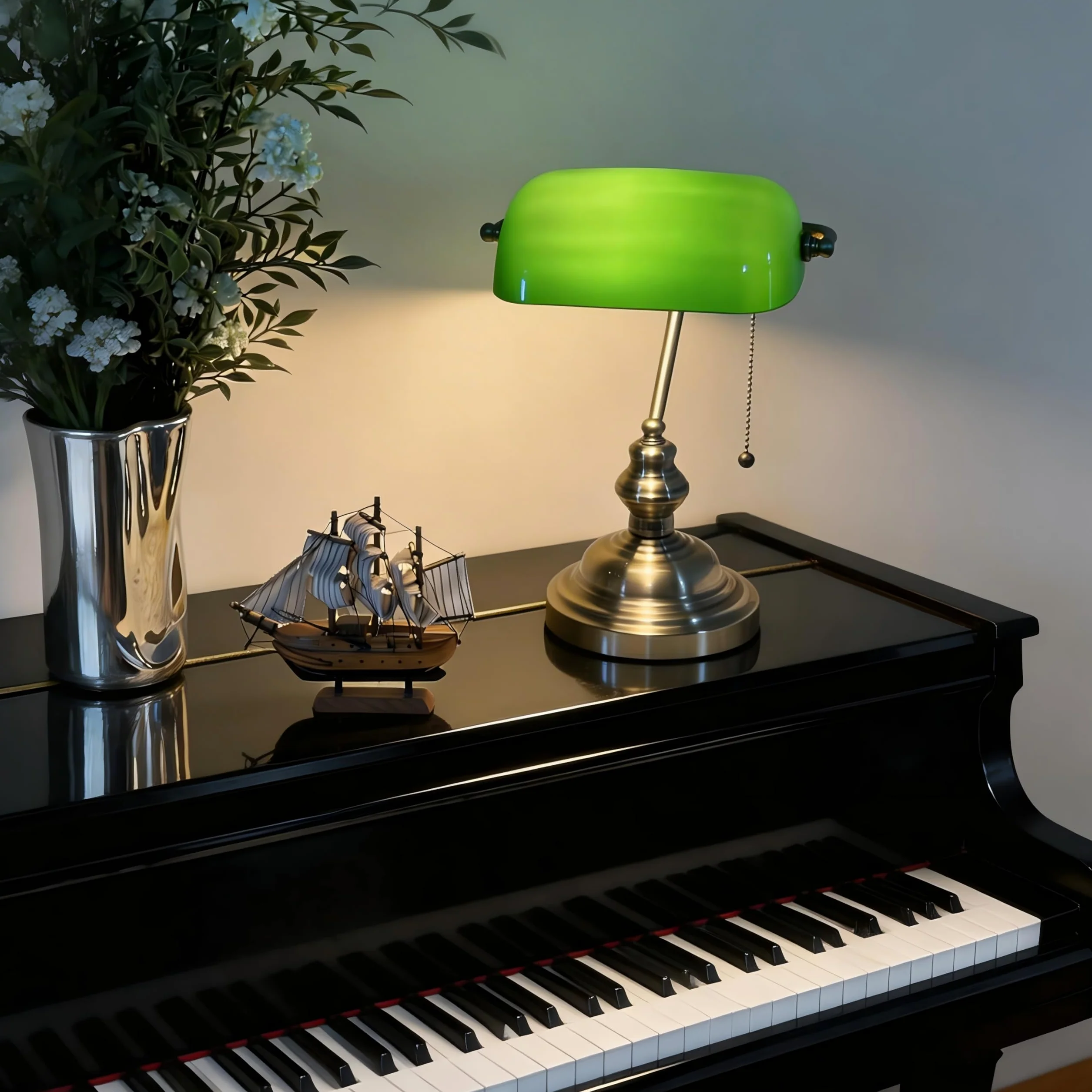 Zielona szklana lampa biurkowa Bankers, antyczne lampy biurkowe z mosiężną podstawą, lampka biurkowa w stylu vintage do biura, gabinetu (żarówka w zestawie)