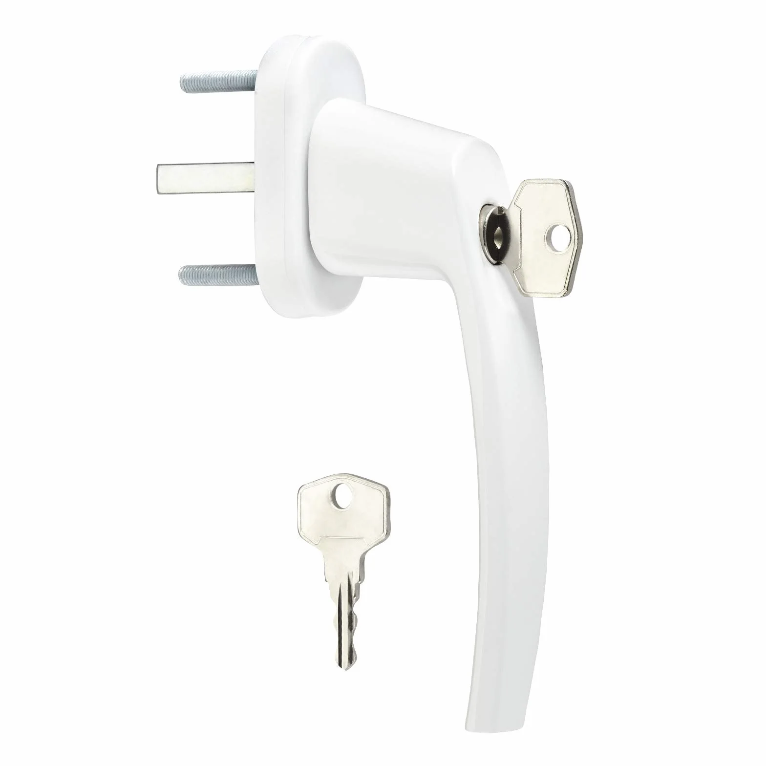 Zamykany uchwyt okienny (z kluczem) z kratką 45° 28 x 151 x 62 mm, biały aluminiowy z 2 kluczami SO-TECH