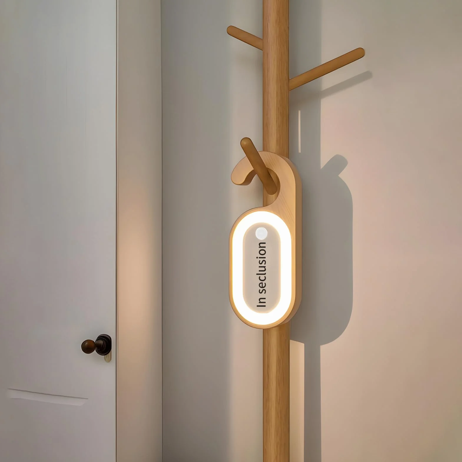 Drzwi Knob lampka nocna, drewniana lampa z wiadomościami Memo, czujnik ruchu Panel LED, akumulatorowa dekoracja oświetleniowa, idealne akcesoria do sypialni, łazienki, łazienki, entryway, rutyny snu