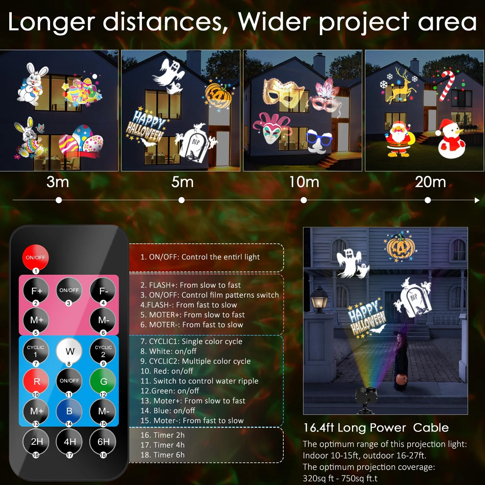 YAZEKY Christmas Projector Lights 16 wzorów LED 10 kolorów Efekt fali wodnej Pilot 2 w 1 IP65 Projektor płatków śniegu Dekoracja lampy na Boże Narodzenie, urodziny, wesele, na zewnątrz, wewnątrz