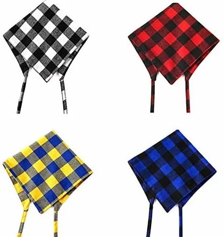 CHUKCHI Bandana dla psa w kratę, 4-pak - regulowane chusteczki dla psów, szalik, zmywalny, w kratę, trójkątna, dwustronna, bawełniana bandana z sznurkiem, odpowiednia dla małych, średnich i dużych