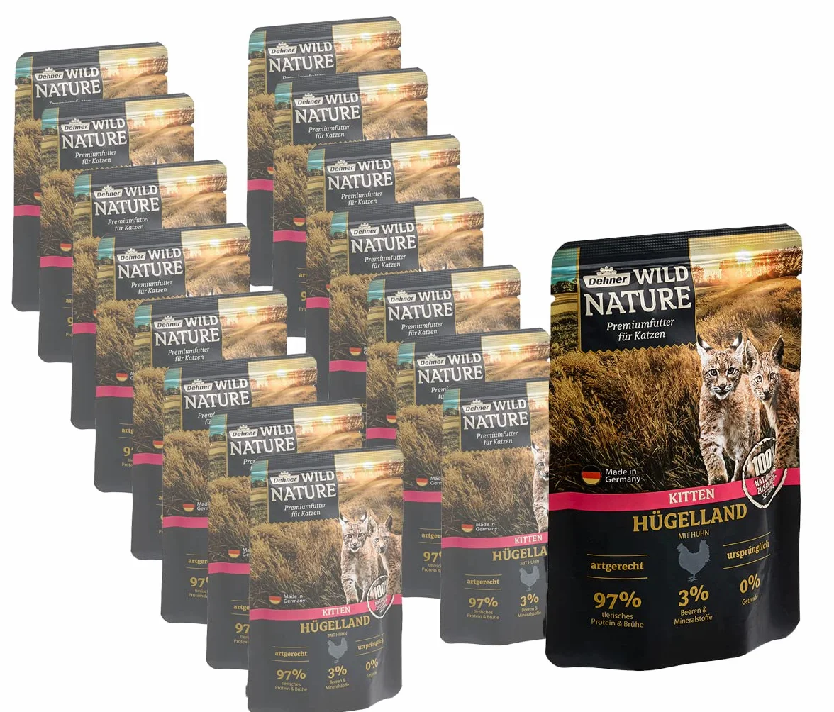 Dehner Wild Nature Karma dla kotów Kotek, Wzgórze, Kurczak, 16 x 85 g (1,36 kg)
