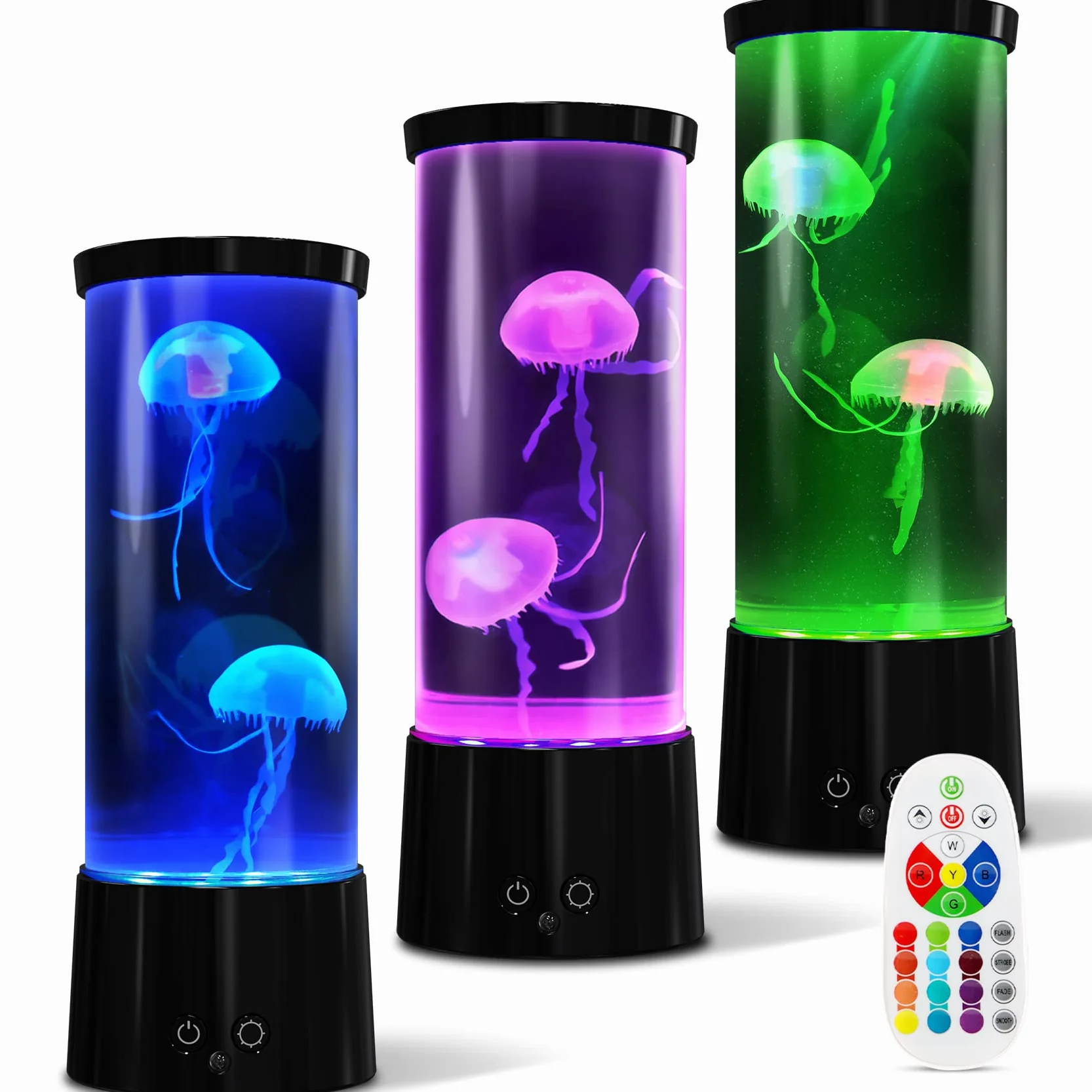 AONESY Lampa LED z meduzami, 17 kolorów, lampa lawowa, w stylu akwarium, nastrojowe światło, z pilotem zdalnego sterowania