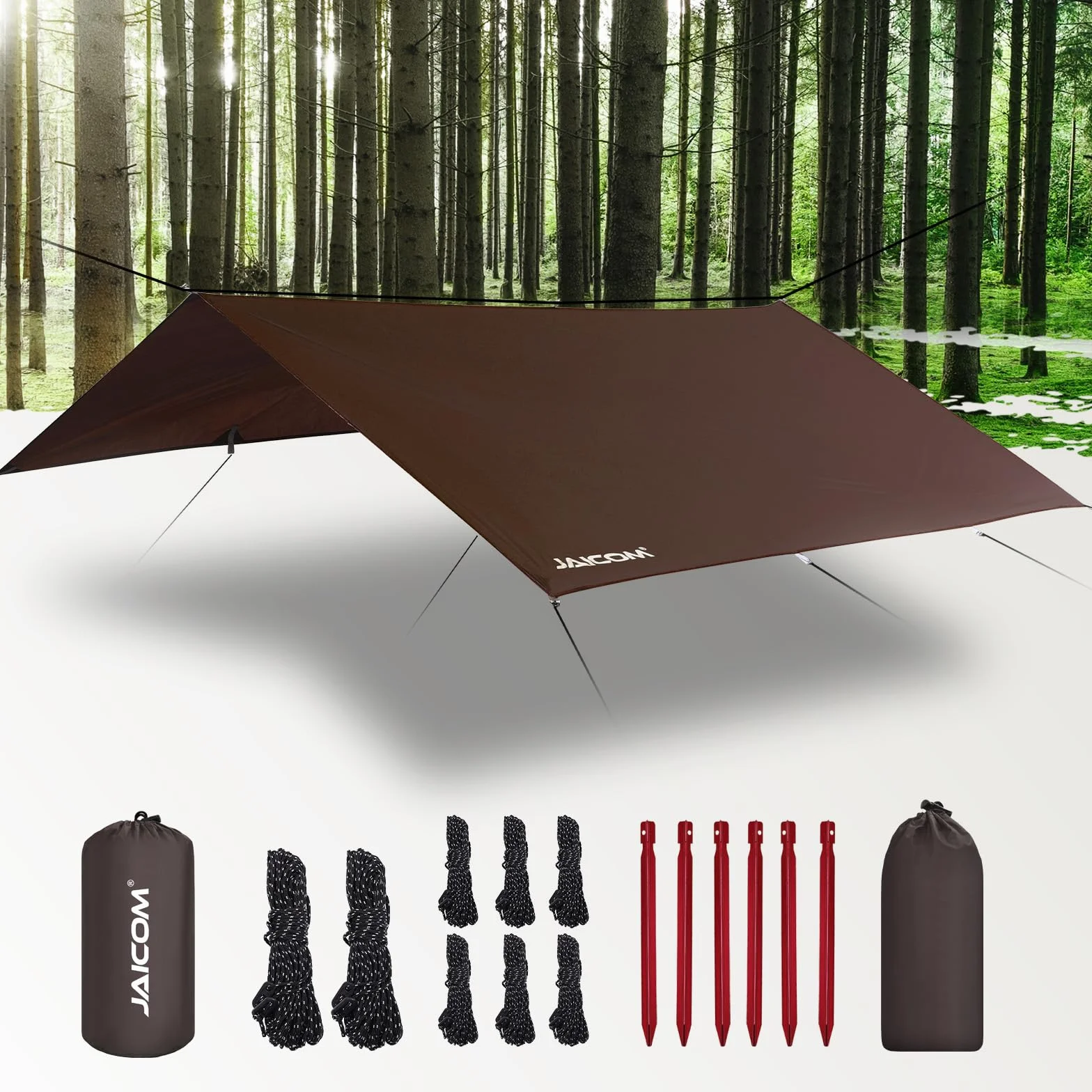 JAICOM Plandeka kempingowa, wodoodporna, 3 x 3 m, wodoodporna PU3000 mm-anty-UV, akcesoria do schronienia kempingowego, do obozowania, podróży, hamaków, wędrówek, plaży