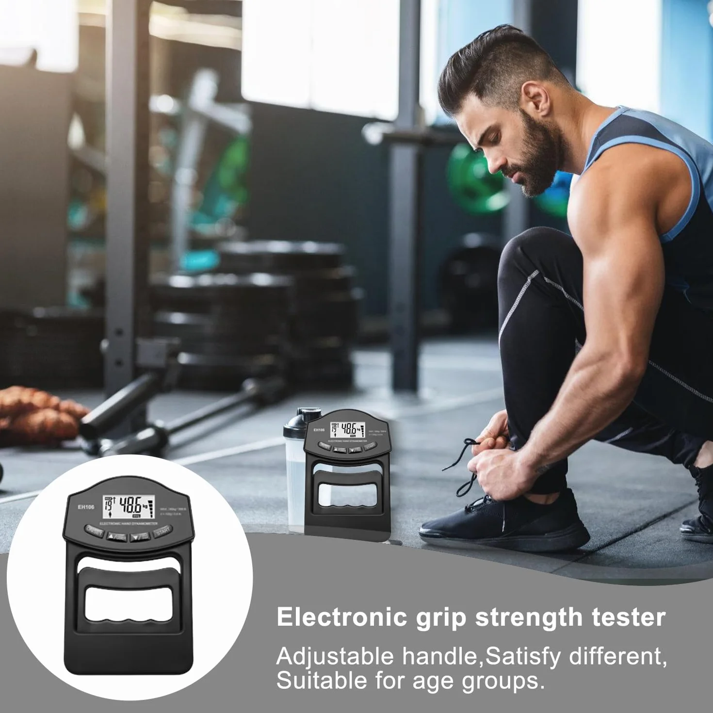 Cyfrowy miernik siły ręcznej 180 kg dynamometr z kablem USB duży ekran LED