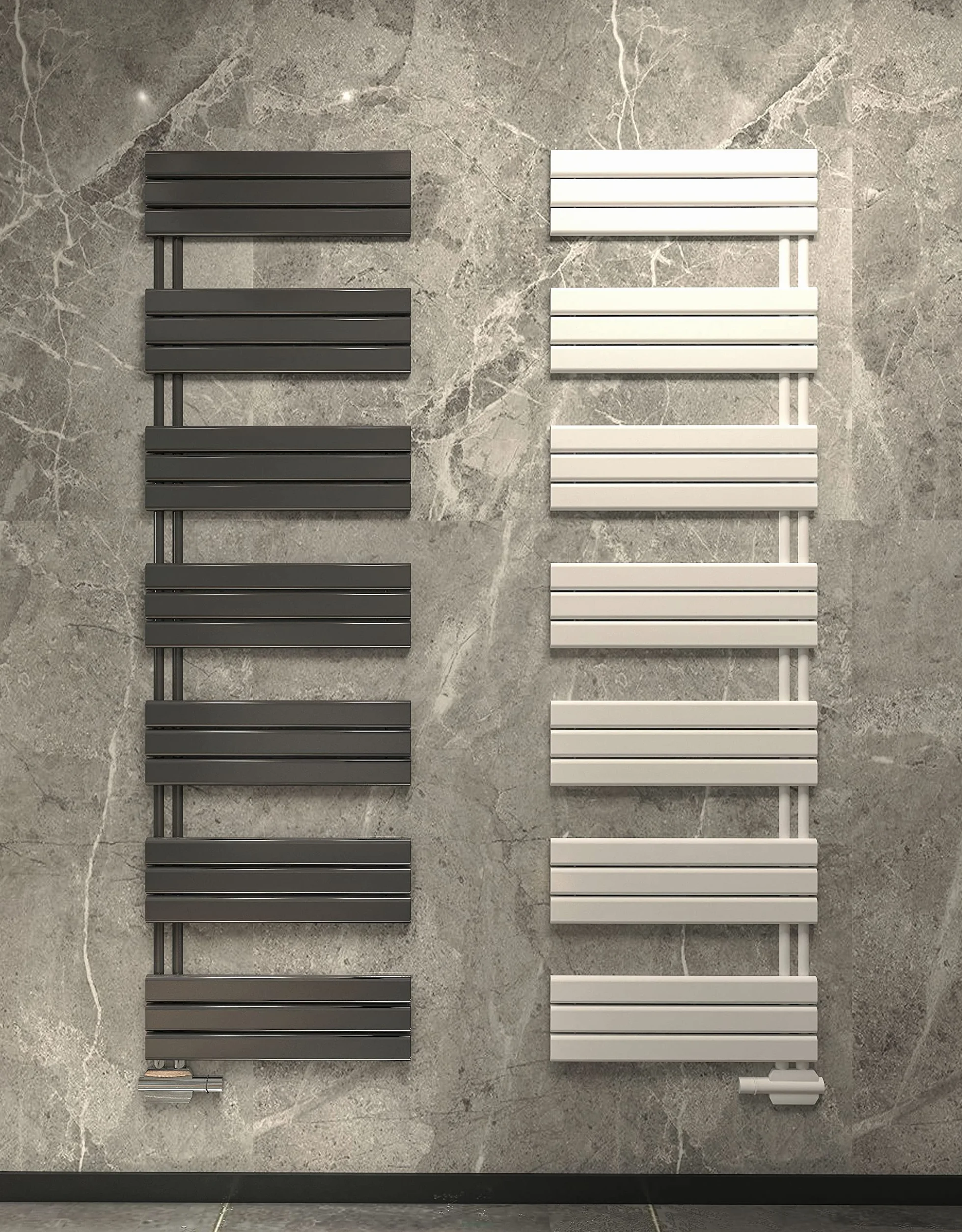 MC Heat grzejnik łazienkowy 500 x 1400 mm biały podgrzewacz na ręczniki przesunięte przyłącze środkowe montaż obustronny