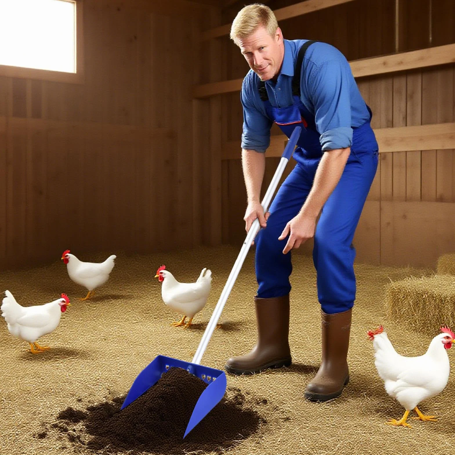 Poultry Sand Scoop, Chicken Coop Cleaning Shovel for Droppings and Bedding, Aluminum Mesh Tool with Ergonomic Detachable Handle, Lightweight Barn, Accessory for Ducks Rabbits Goats and Small Pets