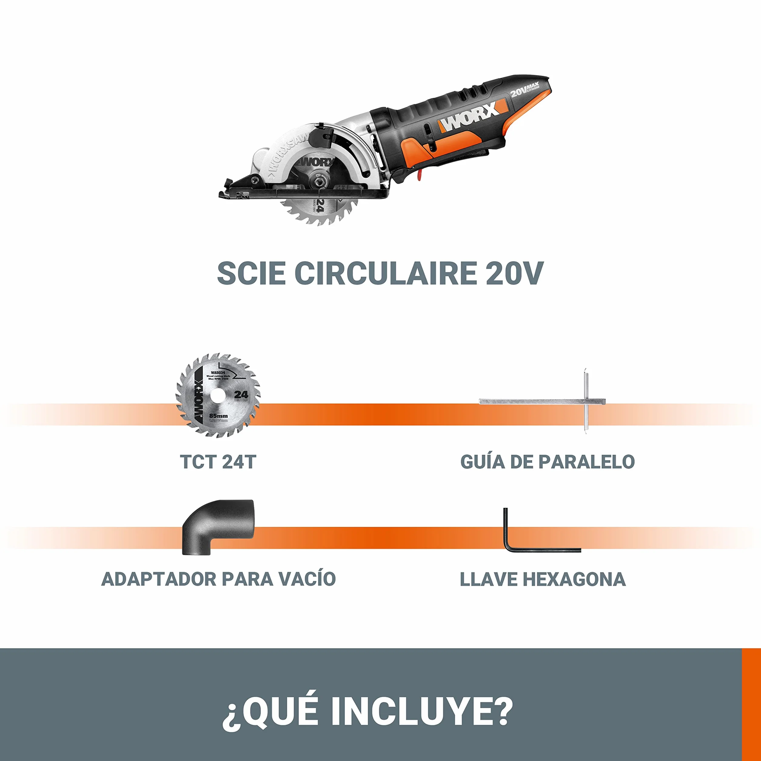 WORX WX527.9 Akumulatorowa Ręczna Pilarka Tarczowa WORXSaw 20 V, Cięcie Zanurzeniowe i Piłujące do 27 mm, do Drewna, Cienkiego Metalu, Ceramiki, Tworzyw Sztucznych, bez Akumulatora i Ładowarki