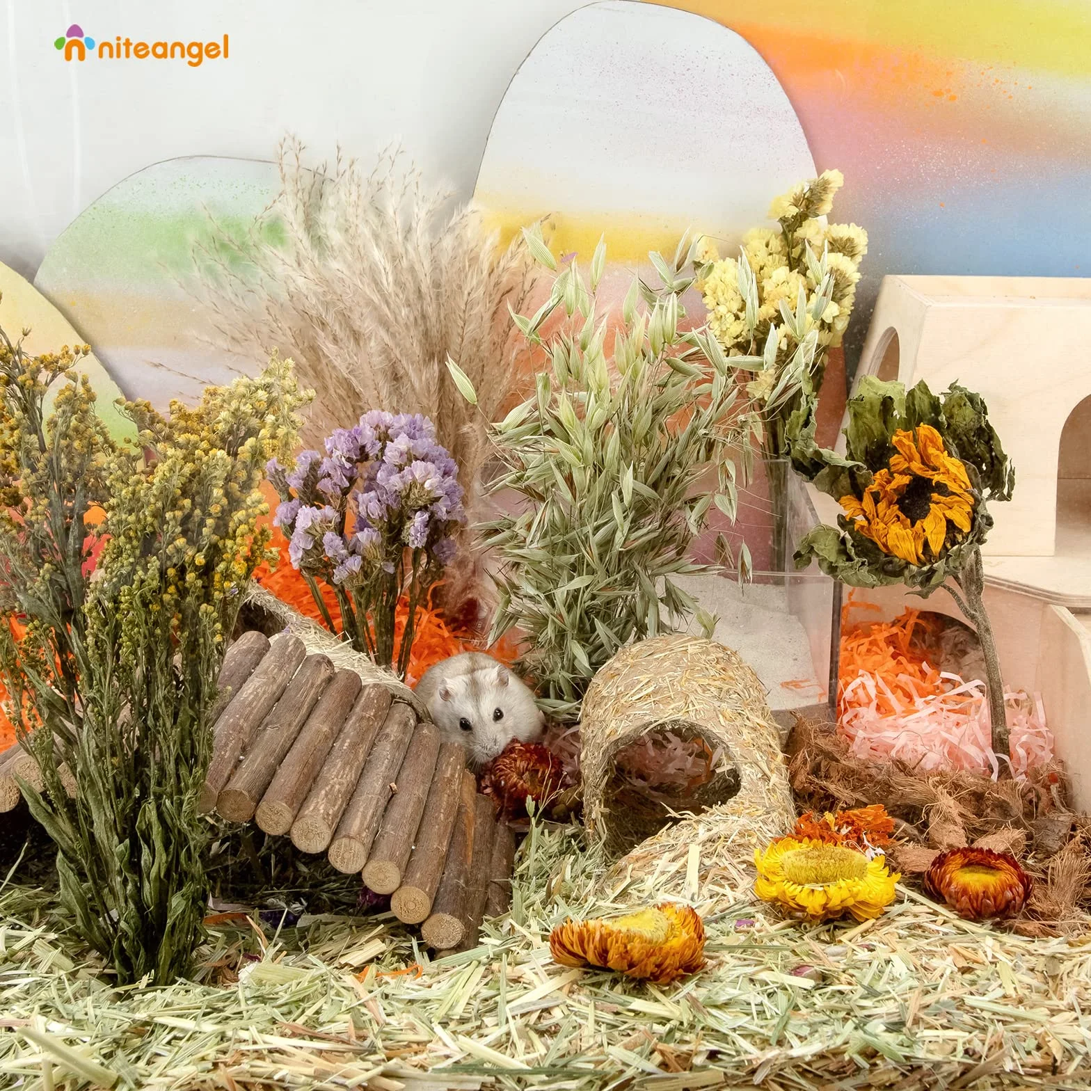 Niteangel® Naturalna i Miękka Pościelanka dla Chomików Małe Zwierzęta Habitat Dekoracja dla Chomików Syryjskich, Karłowatych, Myszoskoczek, Degus, Królików lub Innych Małych Zwierząt (Wersja Kwiatowa)