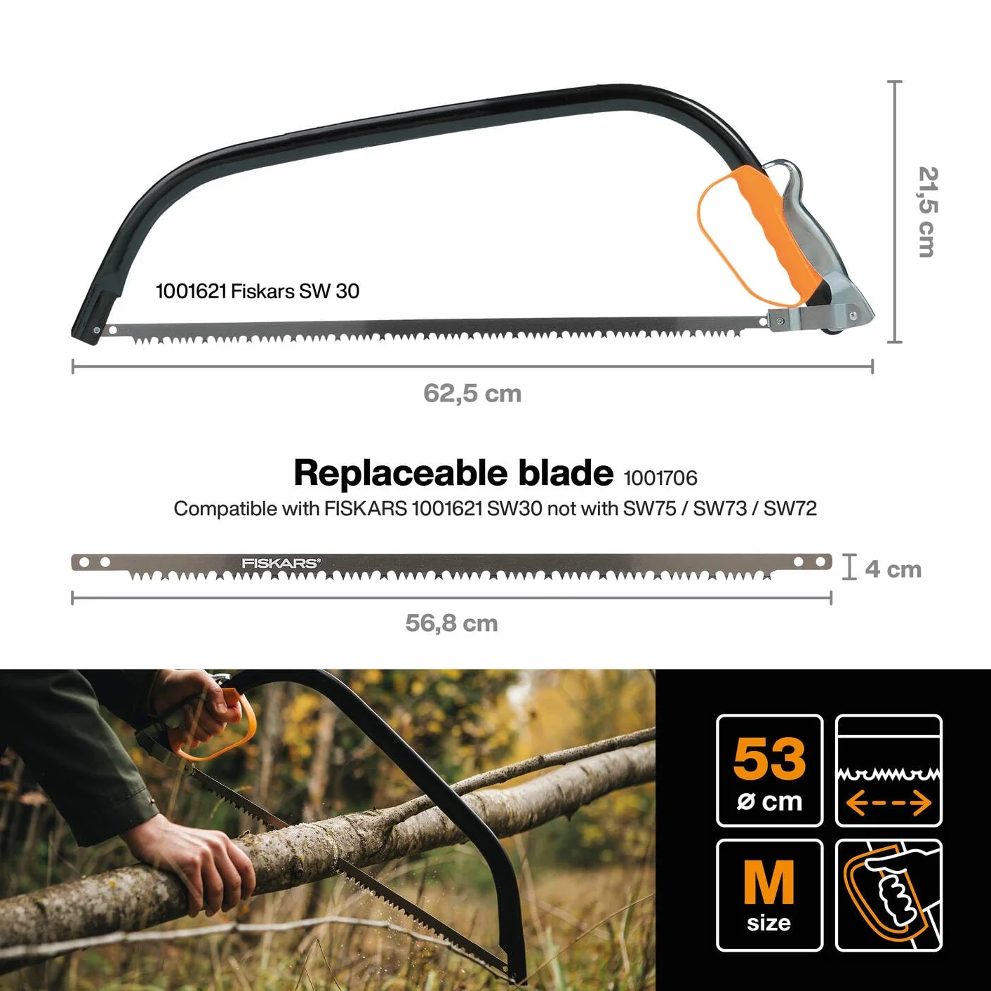 Fiskars Piła, Czarny/Pomarańczowy, SW 30 (62 cm)
