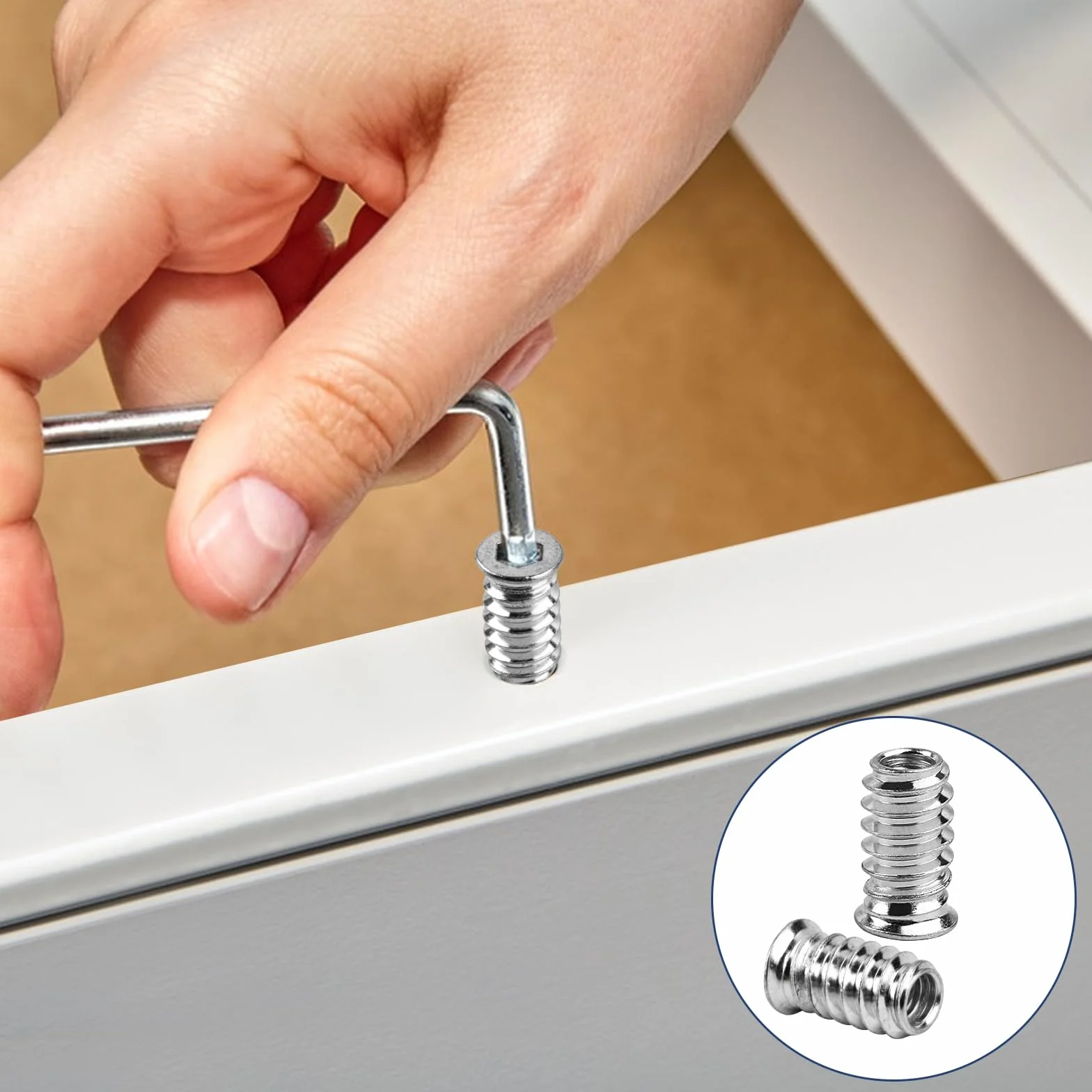 100 sztuk nakrętek wkręcanych M6 x 20 mm, wkładka gwintowana do drewna, mufy wkręcane, wkładki gwintowane ze stali ocynkowanej, tuleje wkręcane, tuleje gwintowane do mebli drewnianych