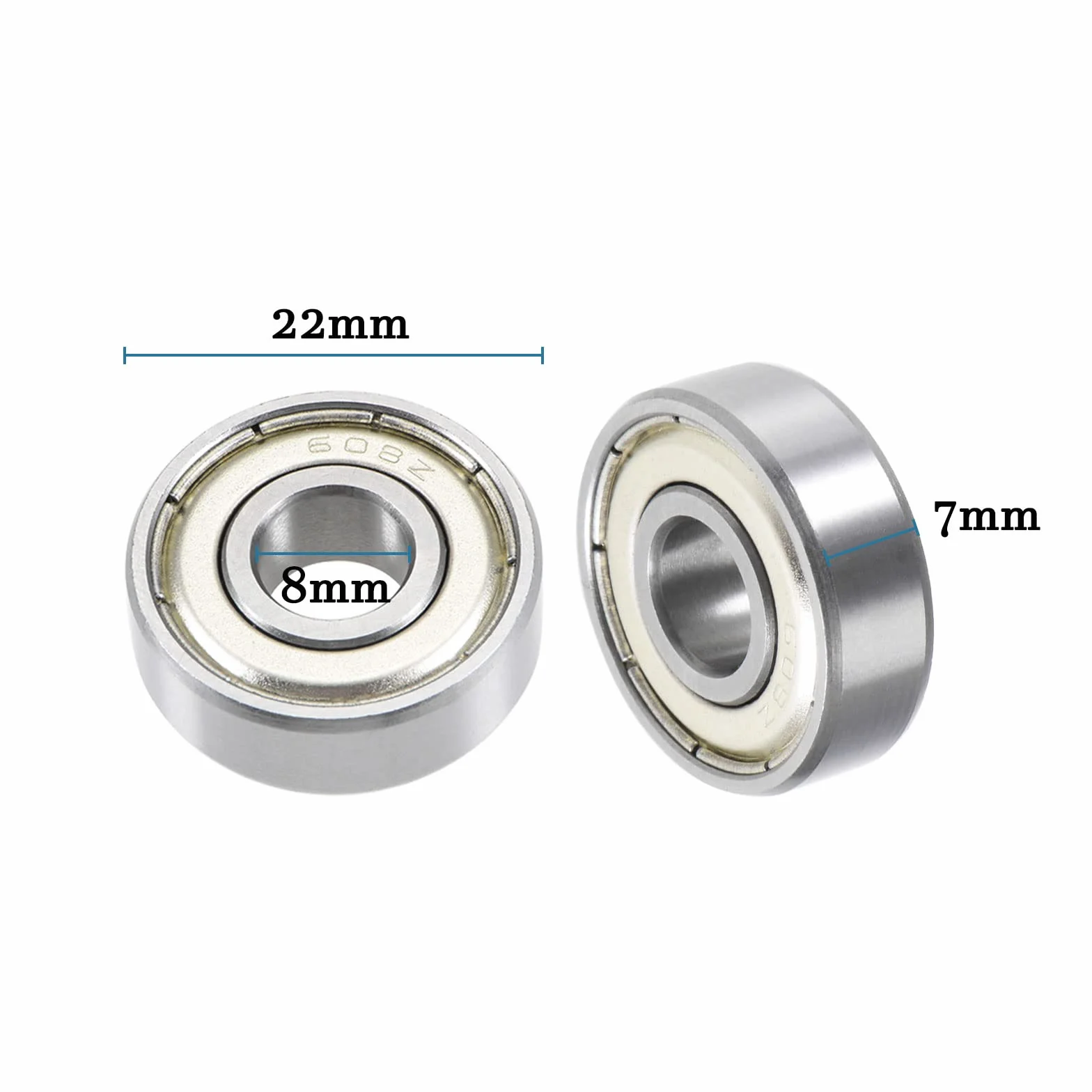 QUARKZMAN 608ZZ 8x22x7mm Łożyska kulkowe x 2szt Chrom Stal do maszyn i narzędzi, [Podwójne pancerne, ABEC3]