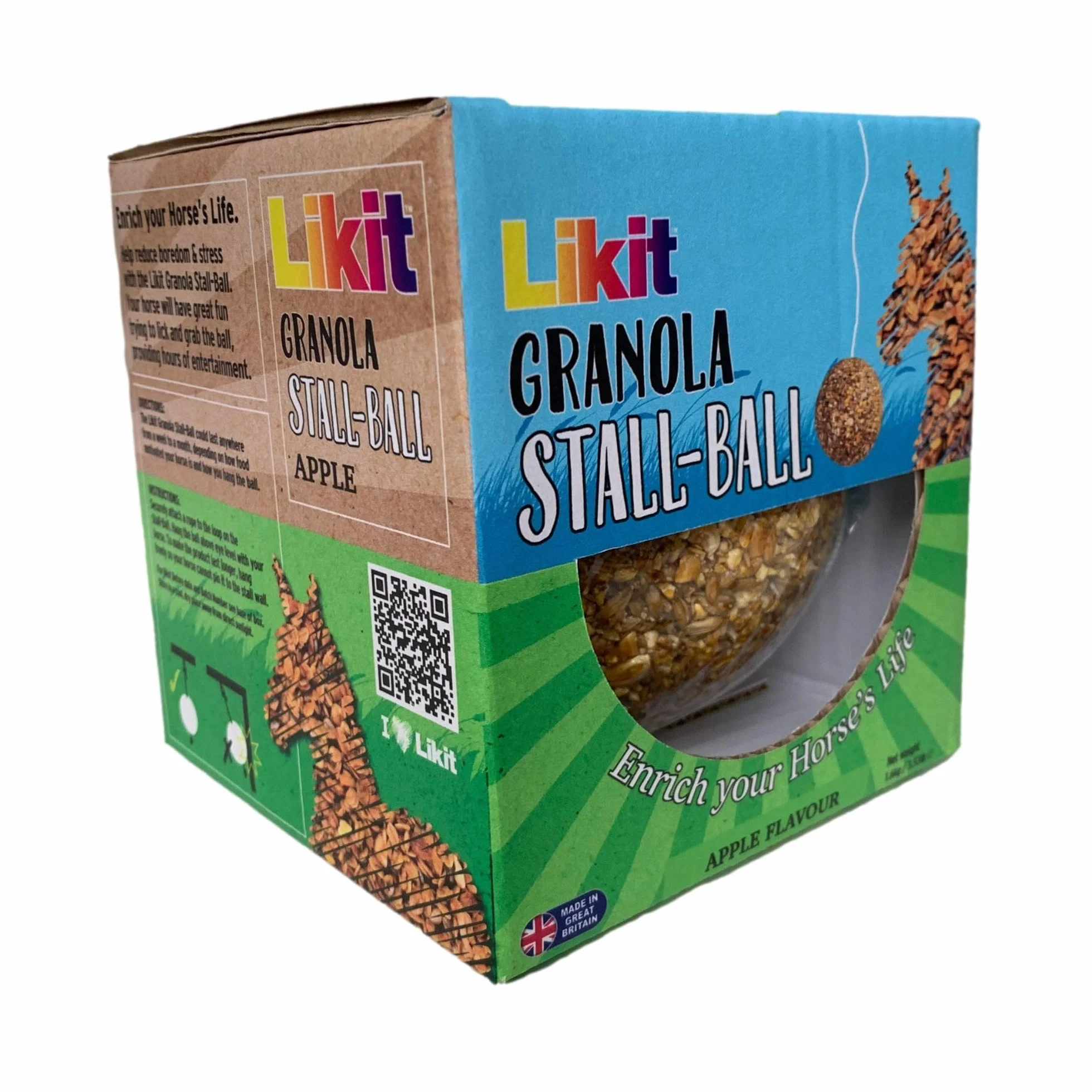 Likit Granola Stall-Ball Przysmak dla konia, 1,6 kg, aromaty jabłka, mieszane jagody, mięta pieprzowa, melasa, długotrwałe, nudne i łagodzące stres, 1,6 kg