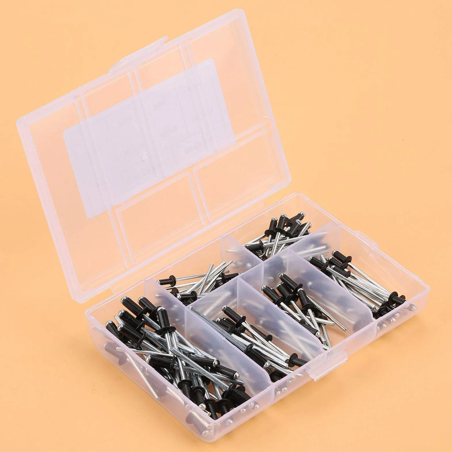 120 sztuk/zestaw M2.4 / M3.0 / M3.2 / M4 Czarne nity Nity POP Asortyment czarne Nity POP Nity zrywalne aluminium w pudełku, do nitownic pneumatycznych, nitownic elektrycznych