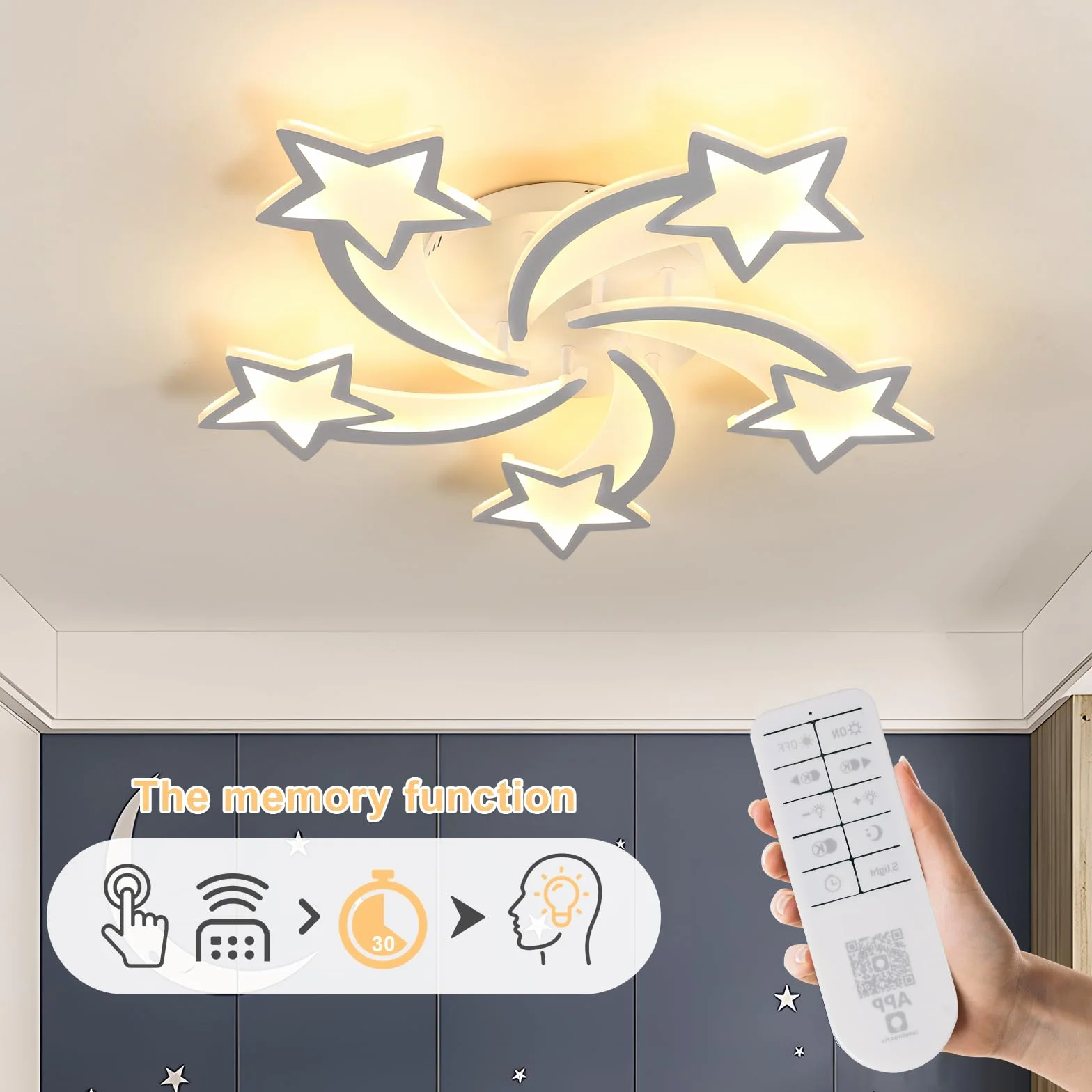Toolight Lampa sufitowa LED do ściemniania 50 W, 6200 lm, żyrandol do pokoju dziecięcego z pilotem zdalnego sterowania 3000 K-6500K, nowoczesna akrylowa lampa sufitowa do pokoju dziecięcego, salonu,