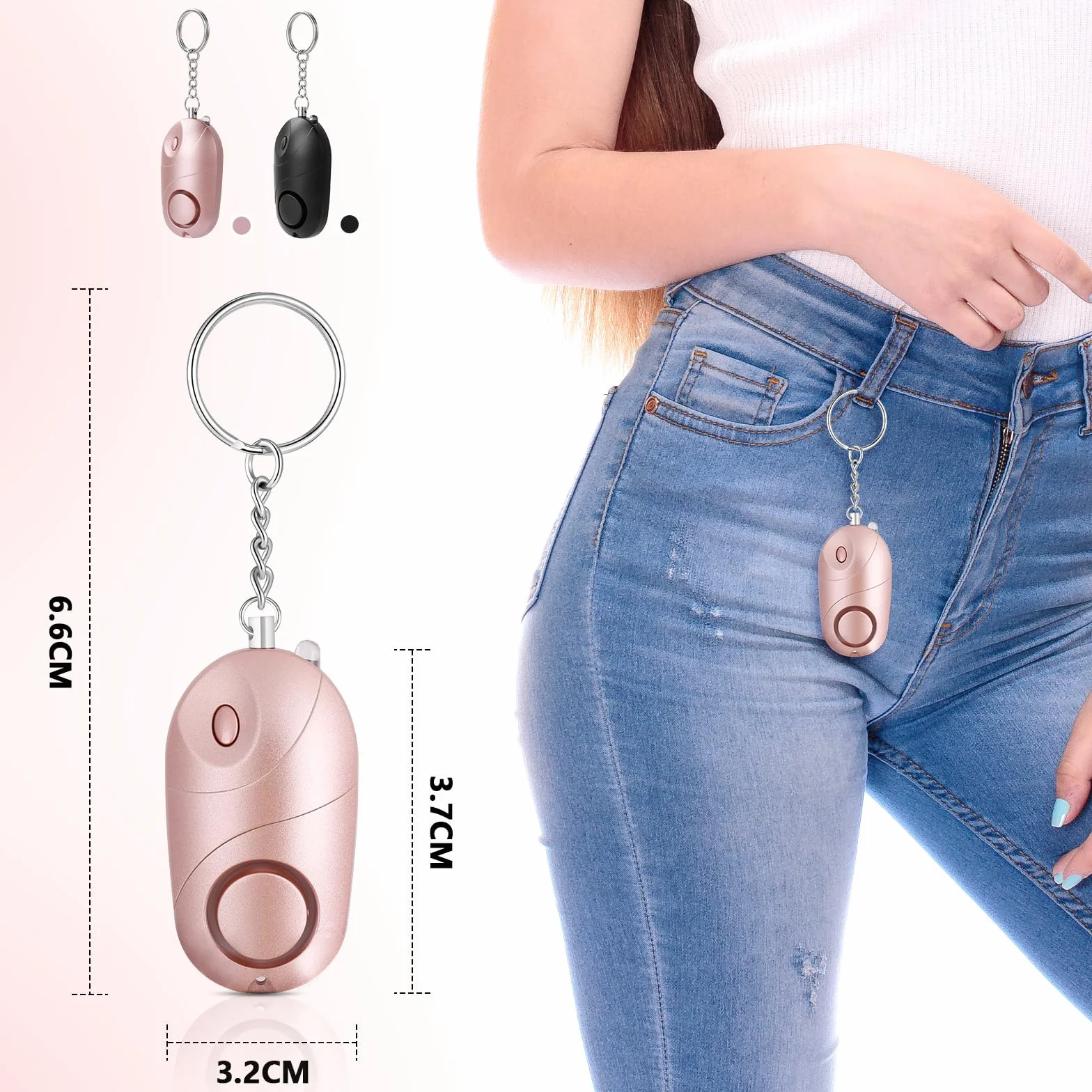 Alarm osobisty 140 dB LED Zestaw 2 breloków syreny dla kobiet różowy czarny