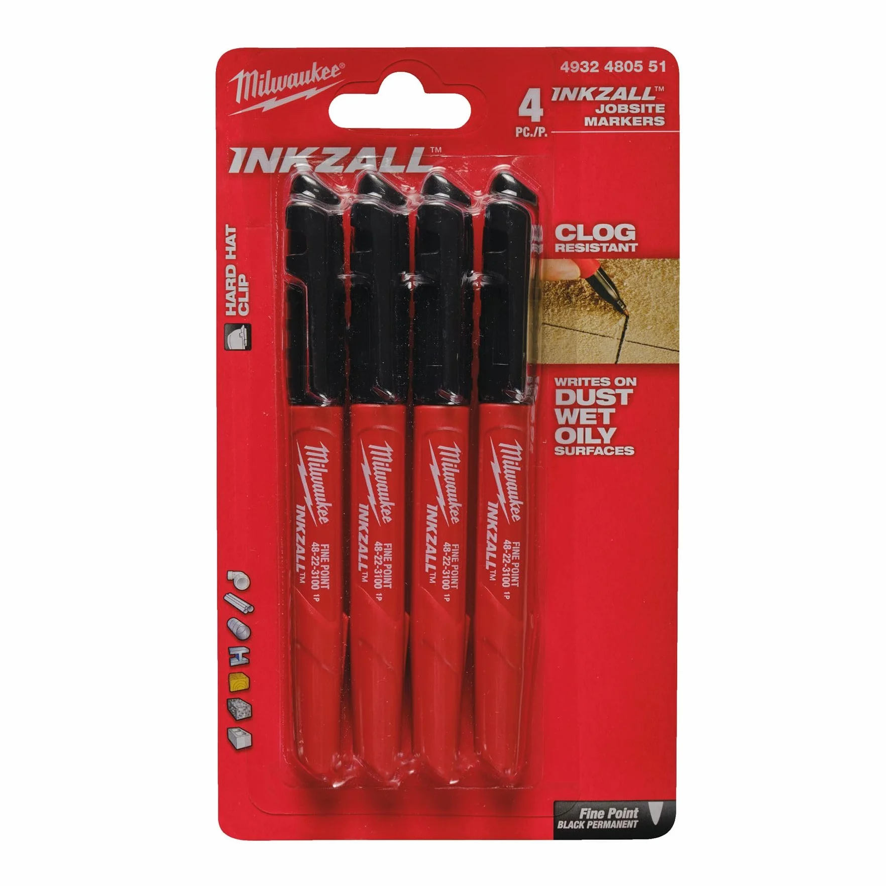 Milwaukee 4932480551 Markery Permanentne, Czarny, 4 sztuki