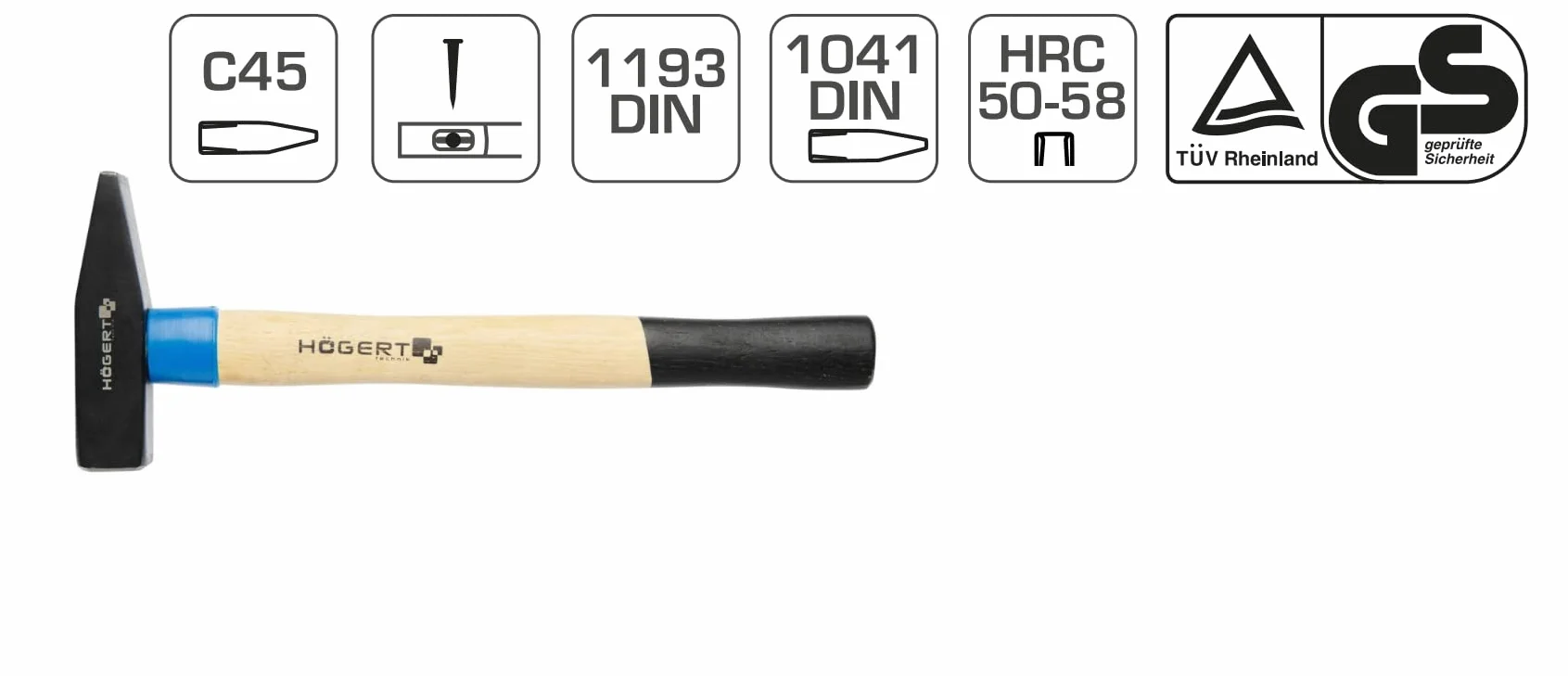 Högert Technik, młotek ślusarski 100 g z drewnianym trzonkiem, HT3B001