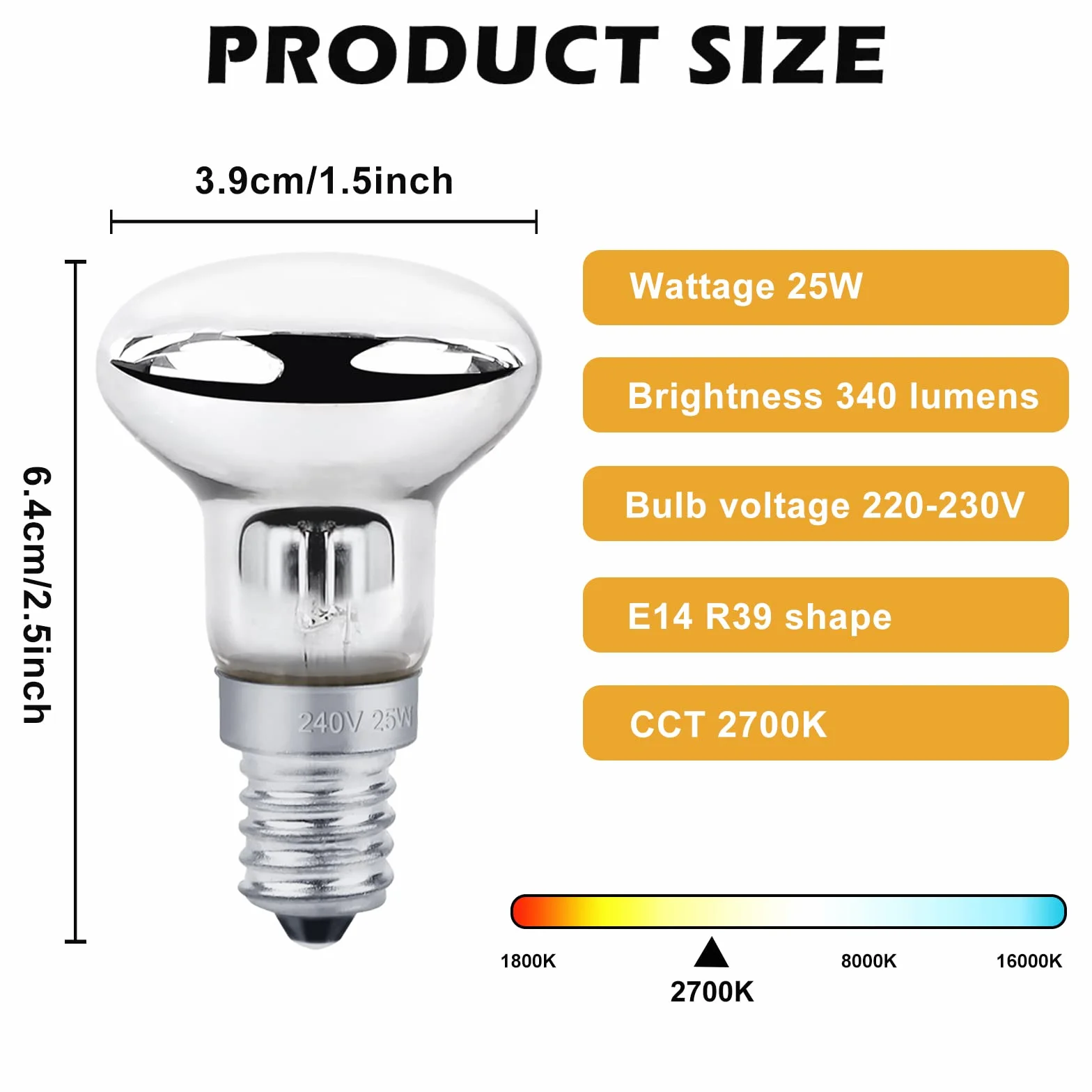 Żarówki lawowe E14 R39 25W 400 lm ciepła biel 6 sztuk
