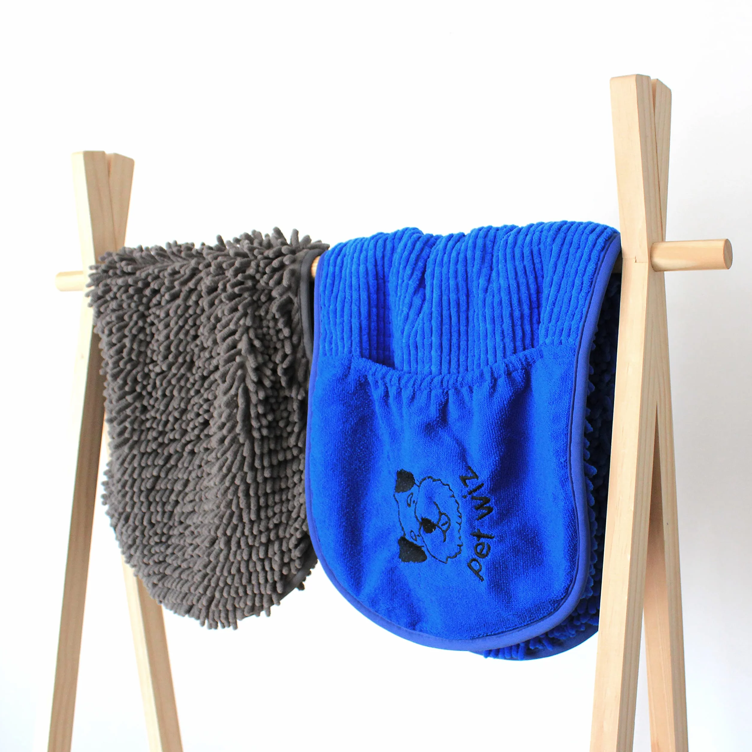 pet wiz Ręcznik szenilowy, z mikrofibry, super chłonny, szybkoschnący, lekki, z praktycznymi przegródkami na rękawiczki, 82 cm x 32 cm (szary)