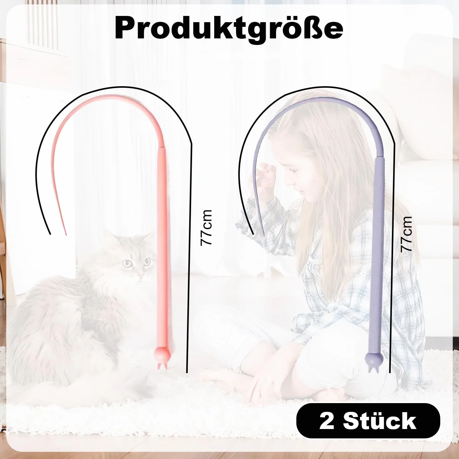 2 szt. długie silikonowe zabawki dla kotów, mysz ogon, zabawka dla kota, 77 cm, magiczna różdżka w kształcie kręconego ogona, zabawka dla kota do samodzielnego zajęcia w pomieszczeniach (różowy +