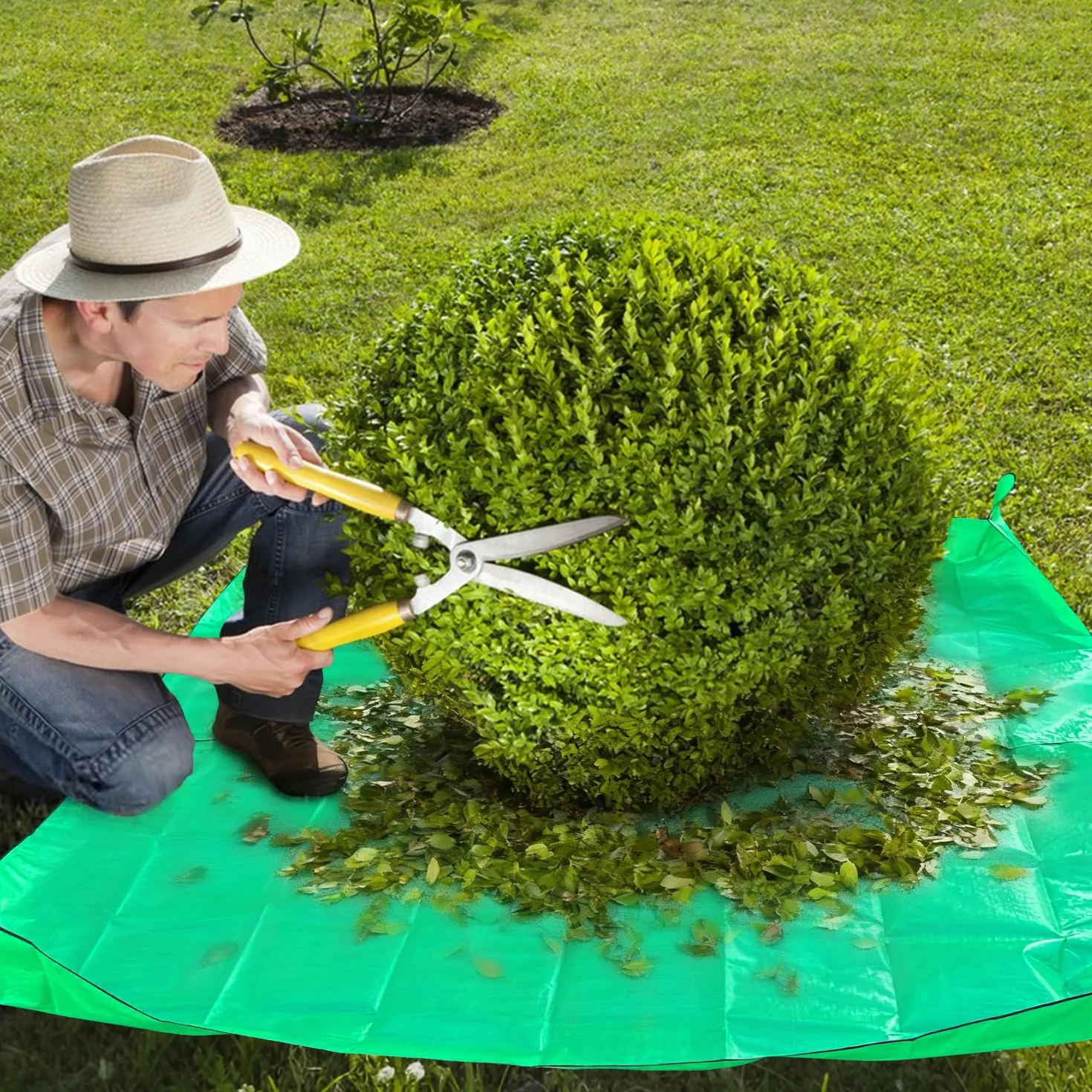 Plandeka do przycinania drzew 2x2 m z otworem 30 cm przenośnik liści