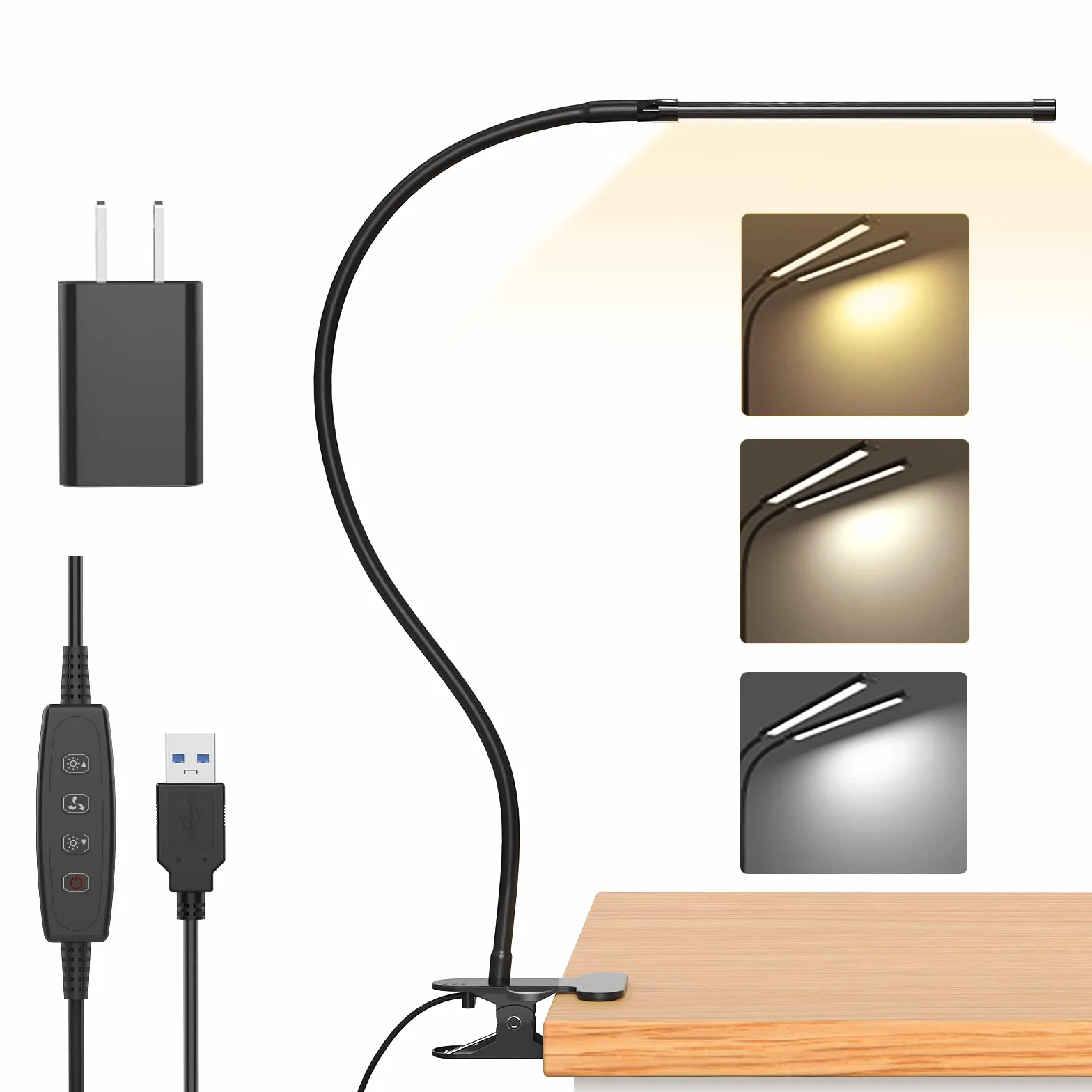 iZELL Lampka do Czytania LED z Klipsem - 3 Tryby Kolorów, 10 Poziomów Jasności, Elastyczna Lampa Książkowa z Gęsią Szyją dla Dzieci Czytających w Łóżku w Nocy, Klips do Stolika