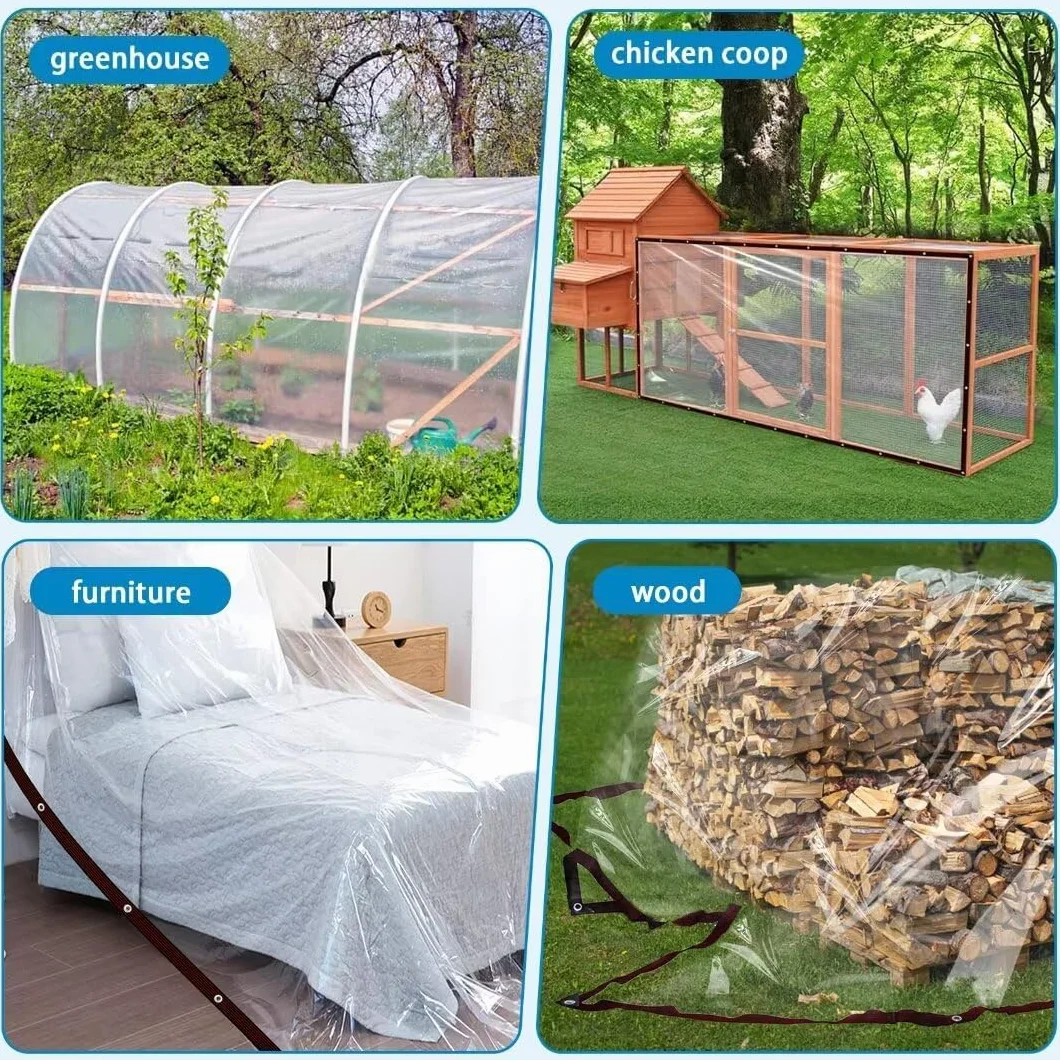 Przezroczysta plandeka z oczkami, wodoszczelna plandeka ochronna na meble ogrodowe, rośliny, do szklarni (3 x 3 m)