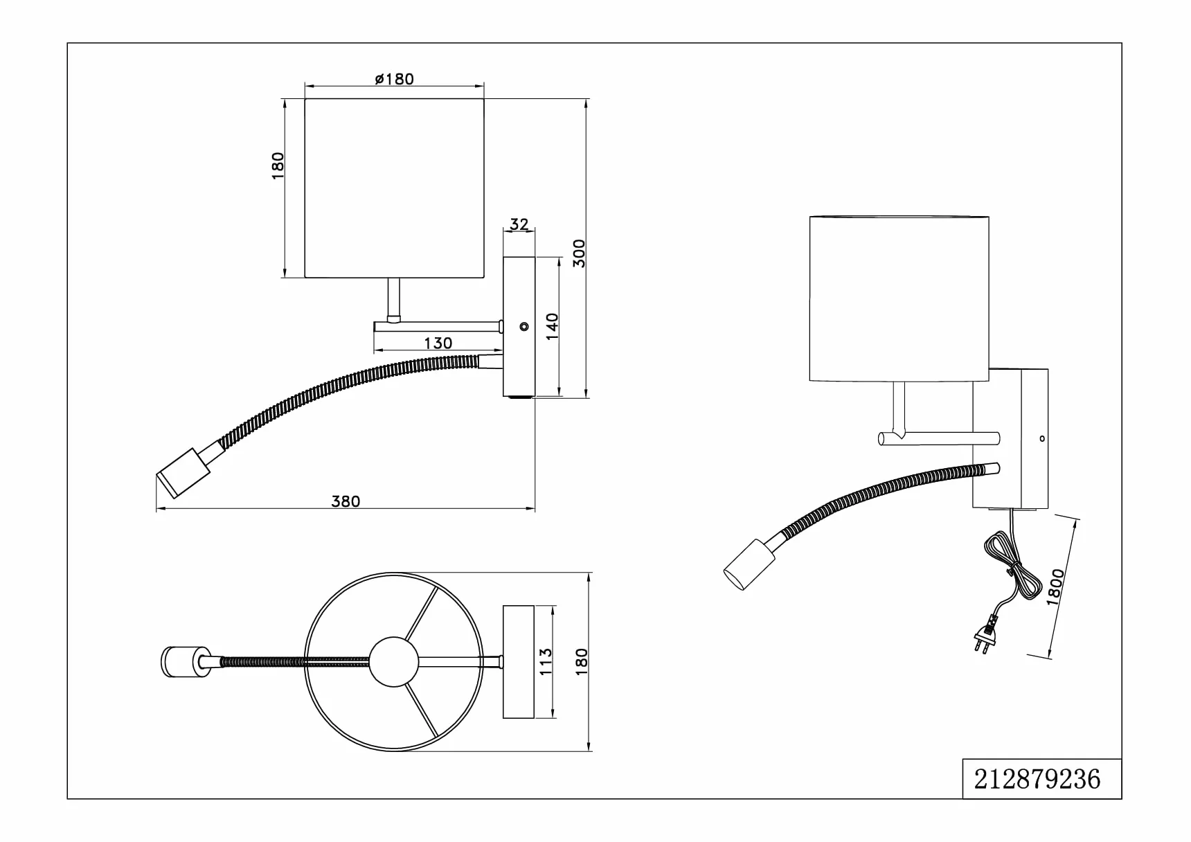 Trio Leuchten Kinkiet NILAM 212879236, naturalne drewno, abażur, bez 1x E27, ramię z diodą LED 3,1 W, Flex Connect