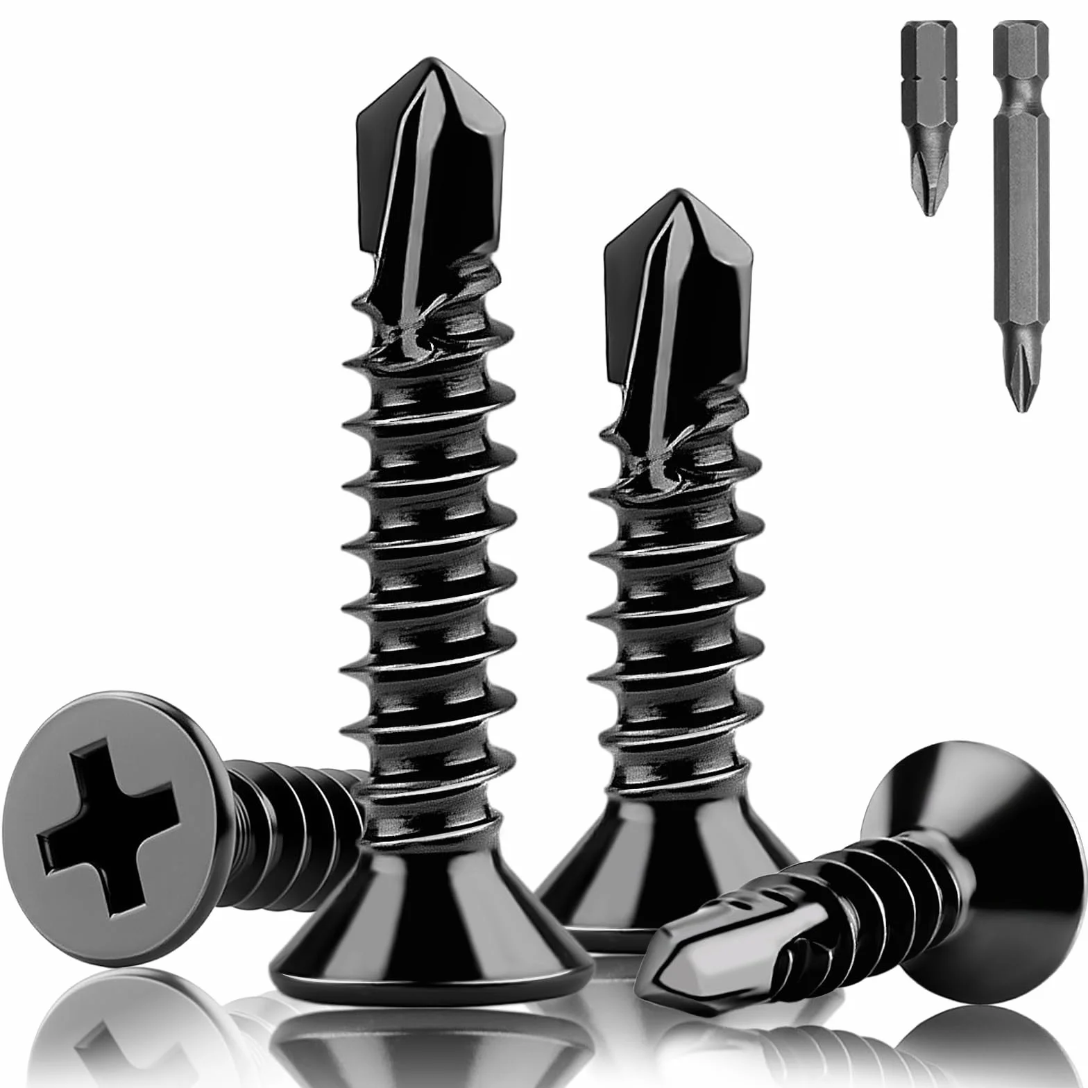 Wkręty samogwintujące M4,8 x 32 mm, wkręty samogwintujące, stal nierdzewna, 410, czarne, wkręty samogwintujące, z łbem stożkowym, czarne, do prac domowych, drewna, 80 sztuk