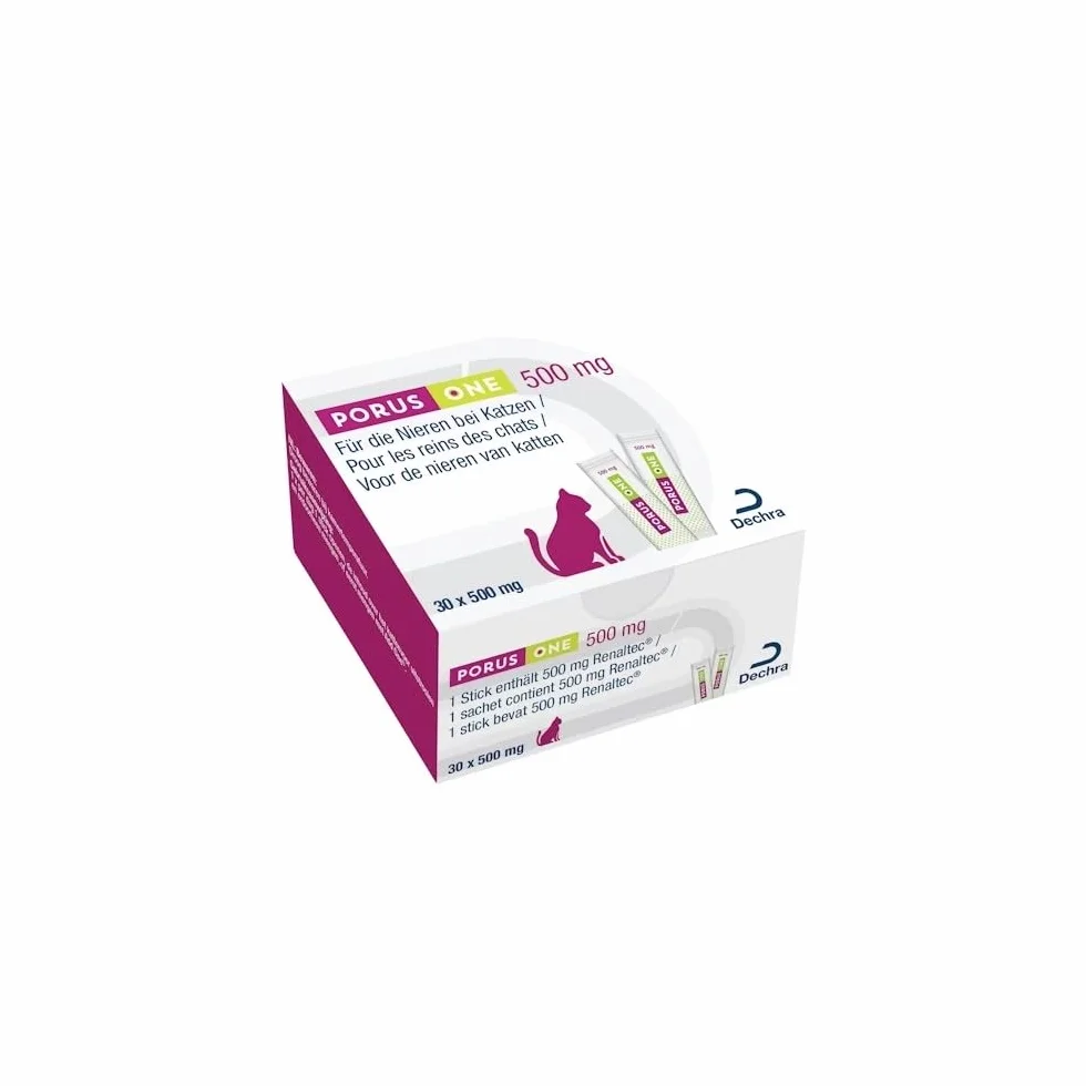 Porus ONE, Karma uzupełniająca niskobiałkowa dla kotów z chorobami nerek, zmniejszająca podwyższony poziom toksyn mocznicowych, 30 x 500 mg