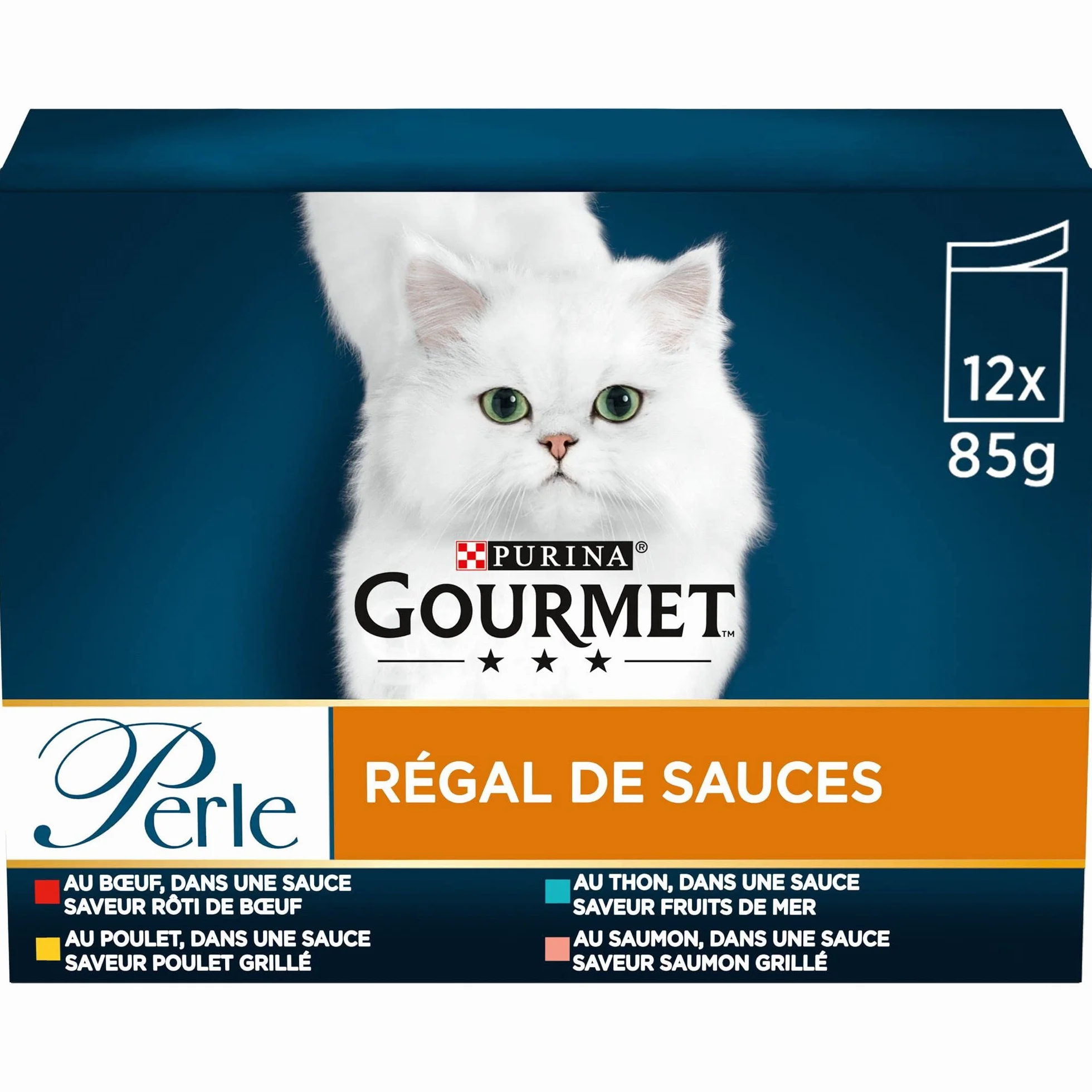 GOURMET PERŁA | REGAL SOS | Kot dla dorosłych | Wołowina, Kurczak, Tuńczyk, Łosoś | 12 x 85 g| Świeża saszetka