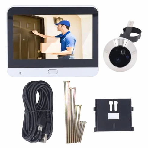 Wideodomofon WiFi do Mieszkania, Kamera z Wizjerem i Wyświetlaczem LCD 4,3 Cala, 2 MP 1080 P, Noktowizor, Detekcja Ruchu, Cyfrowy Wizjer Drzwi z Widokiem 160°