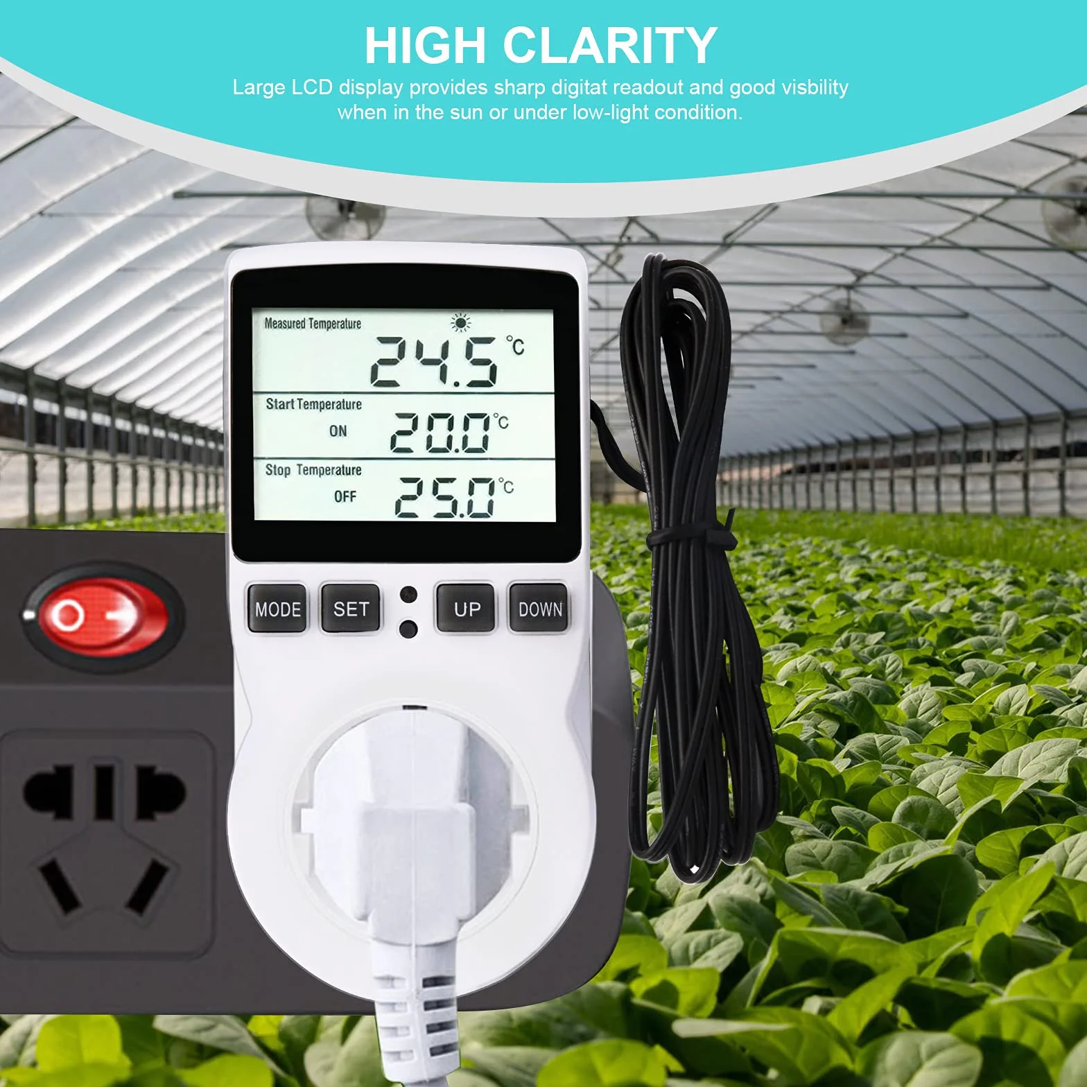RUIZHI Cyfrowy regulator temperatury Termostat Terrarium z timerem i sondą chłodzącą do lodówki, akwarium, inkubator gadów (EU