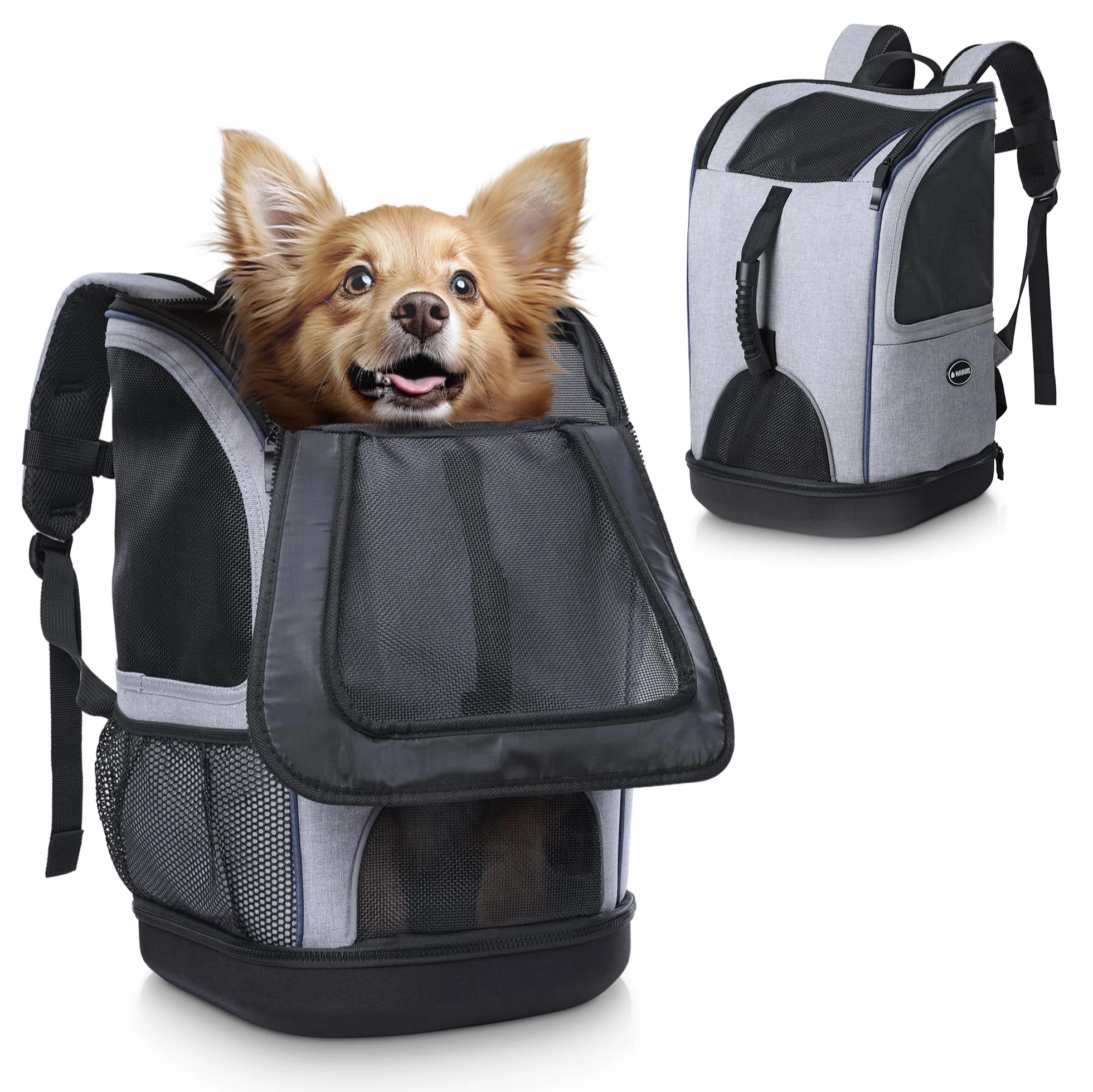 Navaris 2w1 plecak dla psa i kota, wyściełany - plecak dla psa i kota - torba do przenoszenia - 30 x 30 x 46 cm - plecak dla zwierząt domowych do 10 kg - szary