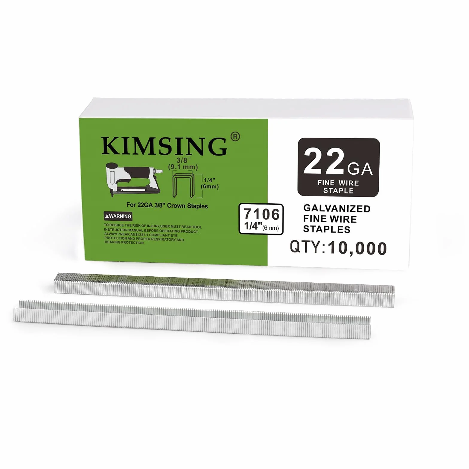KIMSING 22 Gauge typ 71 galwanizowane zszywki tapicerskie, korona 9 mm, długość 6 mm lub 10 mm, zszywki tapicerskie z cienkiego drutu, łączniki do zszywacza powietrznego, zszywacza (długość 6 mm - 1 pudełko)