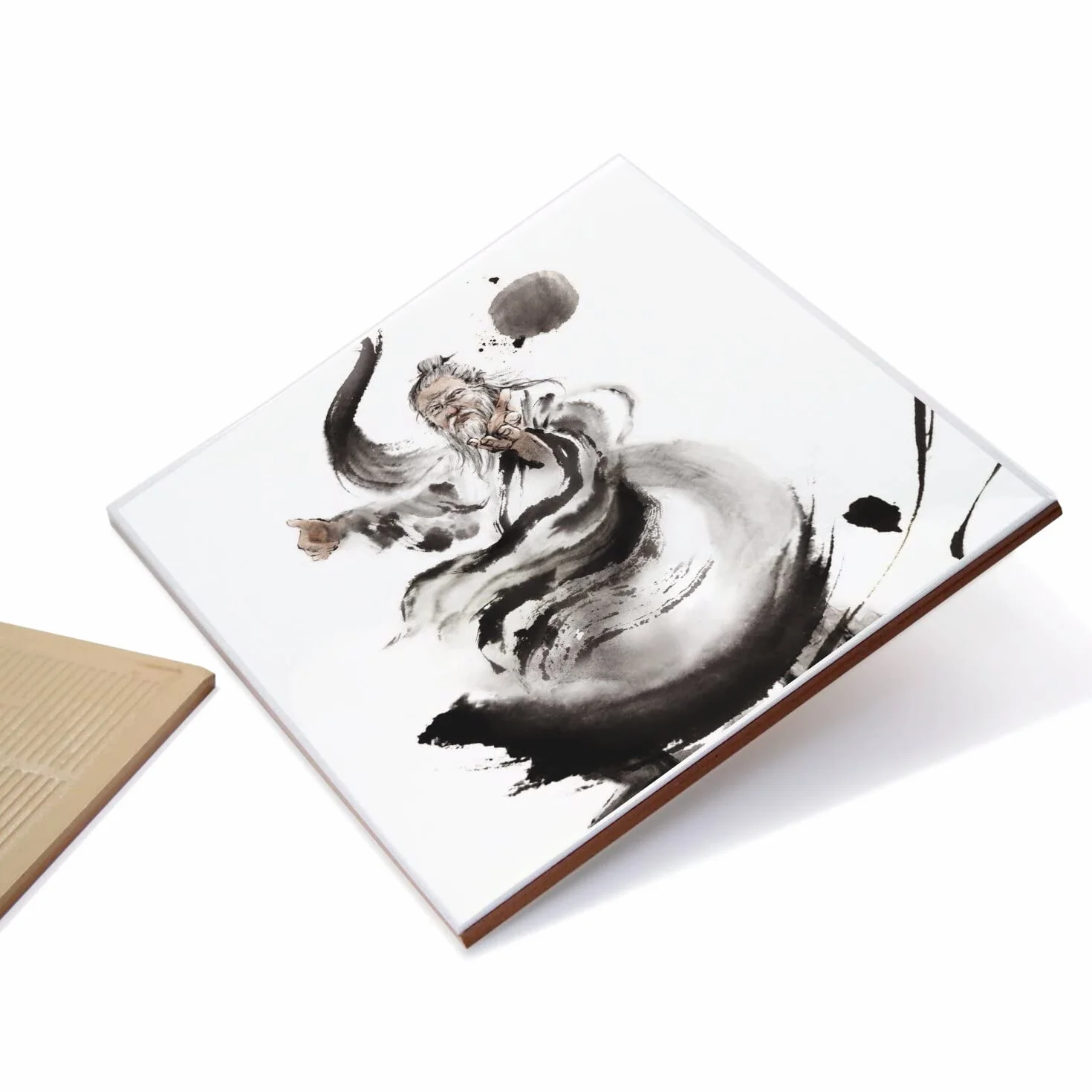 Fantastyczna Ceramiczna Płytka Dekoracyjna 10,8 x 10,8 cm - Tai Chi Ilustracja Tusz Chiny Sztuki Martieux Quan Master