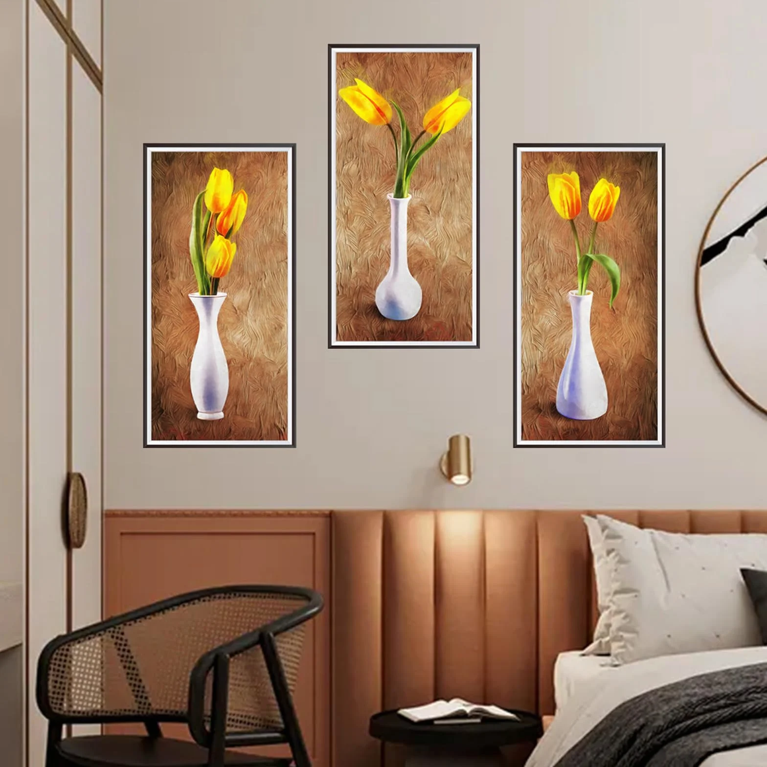 3 sztuki tatuaży ścienne do salonu, wazony 3D, naklejki do ścian, wazon, tulipany, zielone rośliny, dekoracja ścienna (30 x 60 cm)