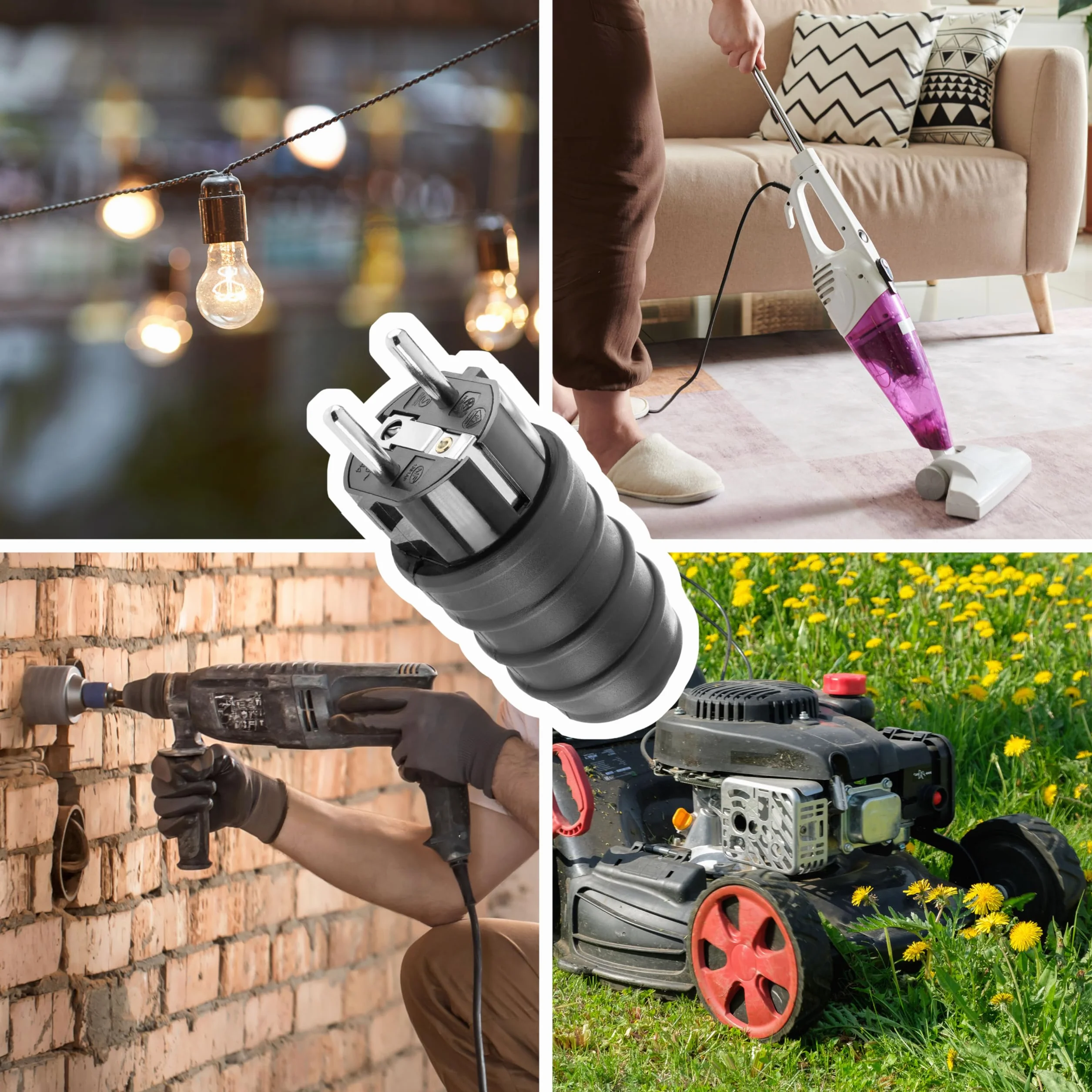 Poppstar wtyczka Schuko 250V z zabezpieczeniem przeciwzgięciowym, (2-biegunowa, 230V, 16A, IP44), wodoodporna do użytku na zewnątrz, czarna
