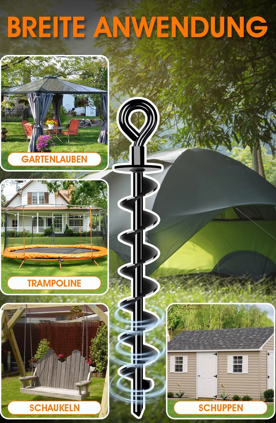 Kotwa gruntowa Heavy Duty – wytrzymała kotwa gruntowa 8 zestawów - Full&Wide Screw, zestaw do bezpiecznego mocowania w podłożu, do mocowania trampoliny, baldachimu, huśtawki itd