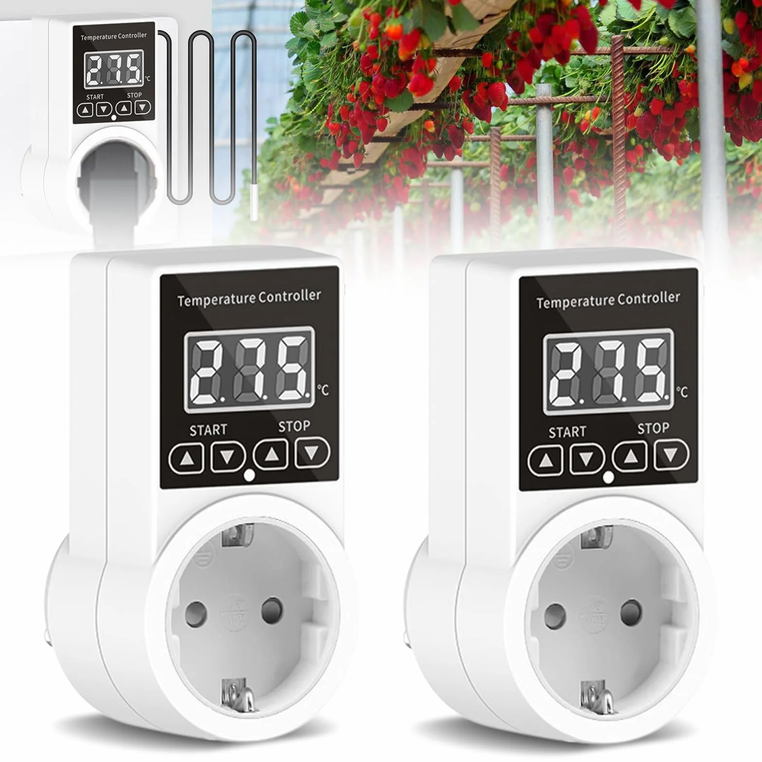 Cyfrowy termostat gniazdka 230 V z sondą LCD do szklarni, akwarium, terrarium