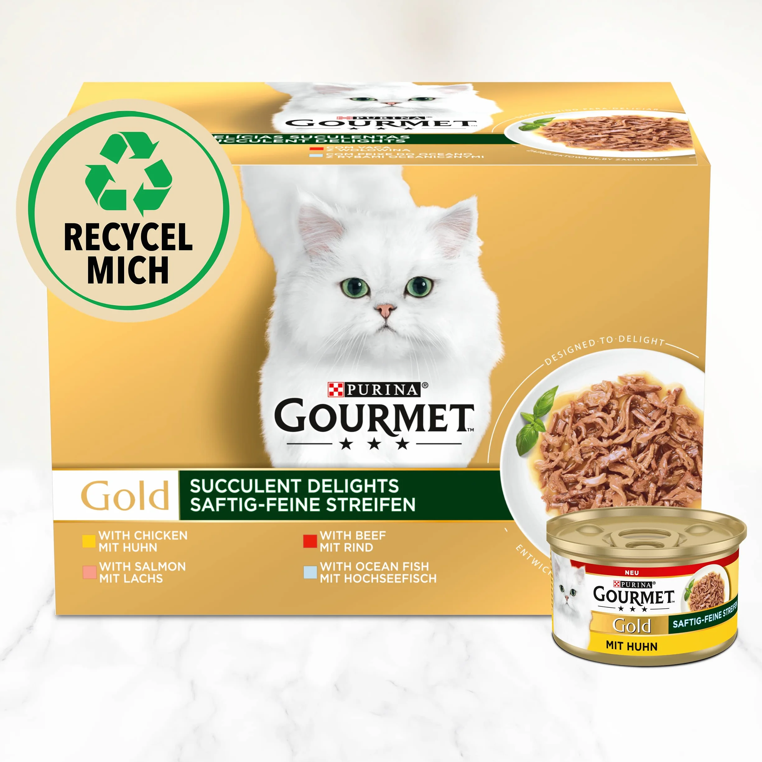 Gourmet Złote, soczyste, delikatne paski z kurczakiem, mokra karma dla kota 12 x 85 g puszka