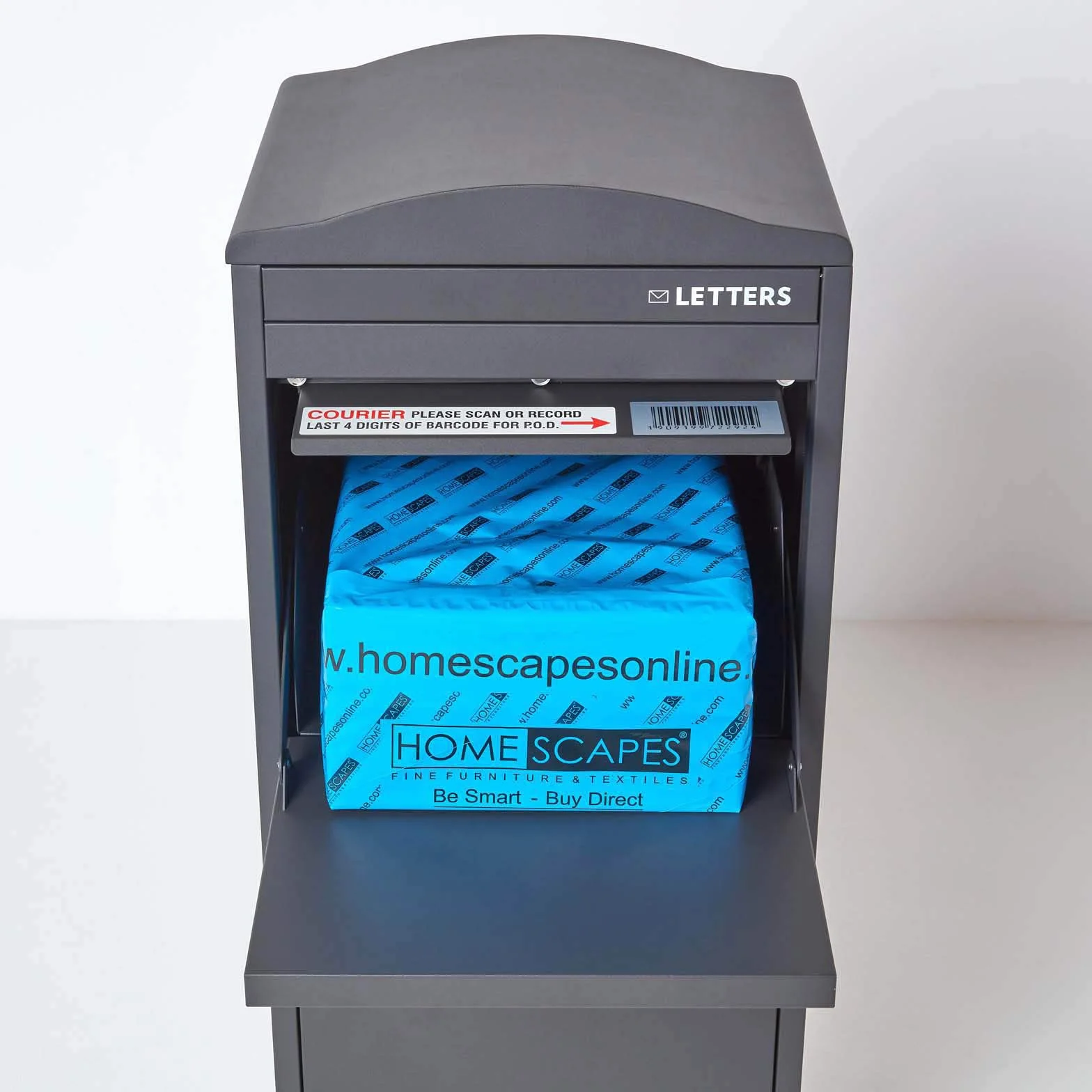 SMART PARCEL BOX Duża skrzynka na paczki na zewnątrz, odporna na warunki atmosferyczne, szara skrzynka dostawcza, zakrzywiona góra, bezpieczny dostęp z przodu, trwała stal ocynkowana, zamykana na