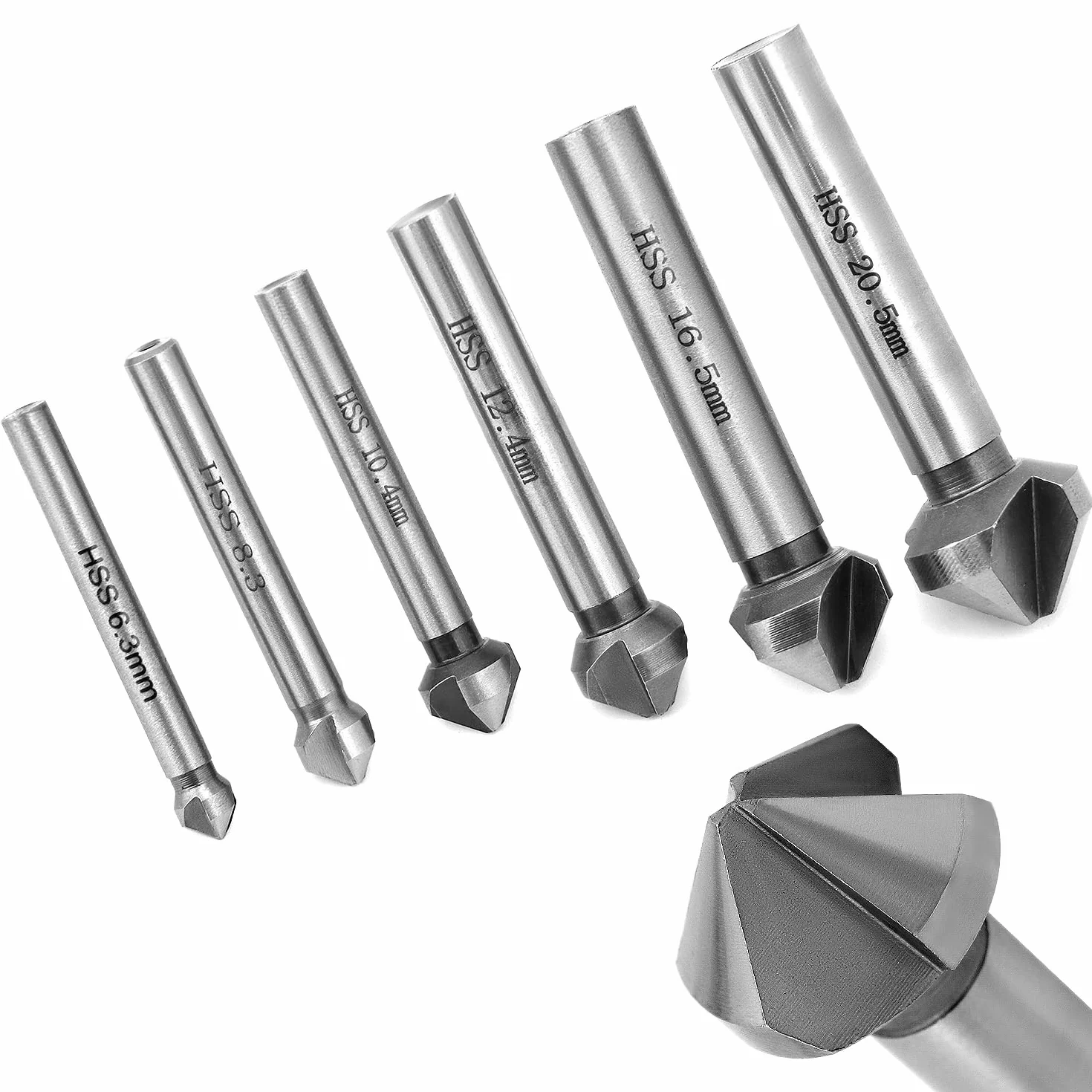 QWORK® 6-częściowy pogłębiacz pogłębiający 90°, 6,3-20,5 mm HSS stalowe pogłębiacze pogłębiające wiertła do drewna, metalu, tworzywa sztucznego